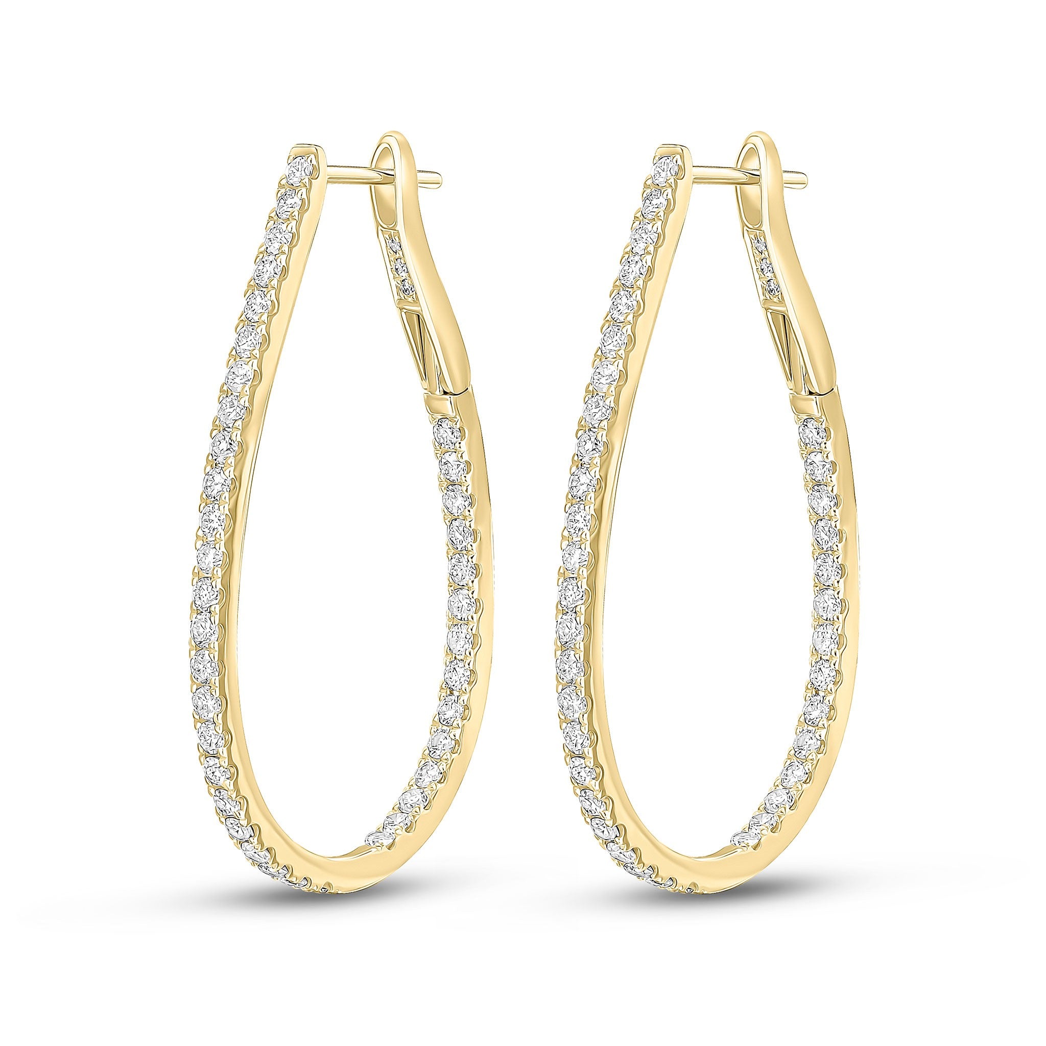 18CT YELLOW GOLD ROUND DIAMOND CLAW SET HORSESHOE HOOP EARRINGS. 1.35CT