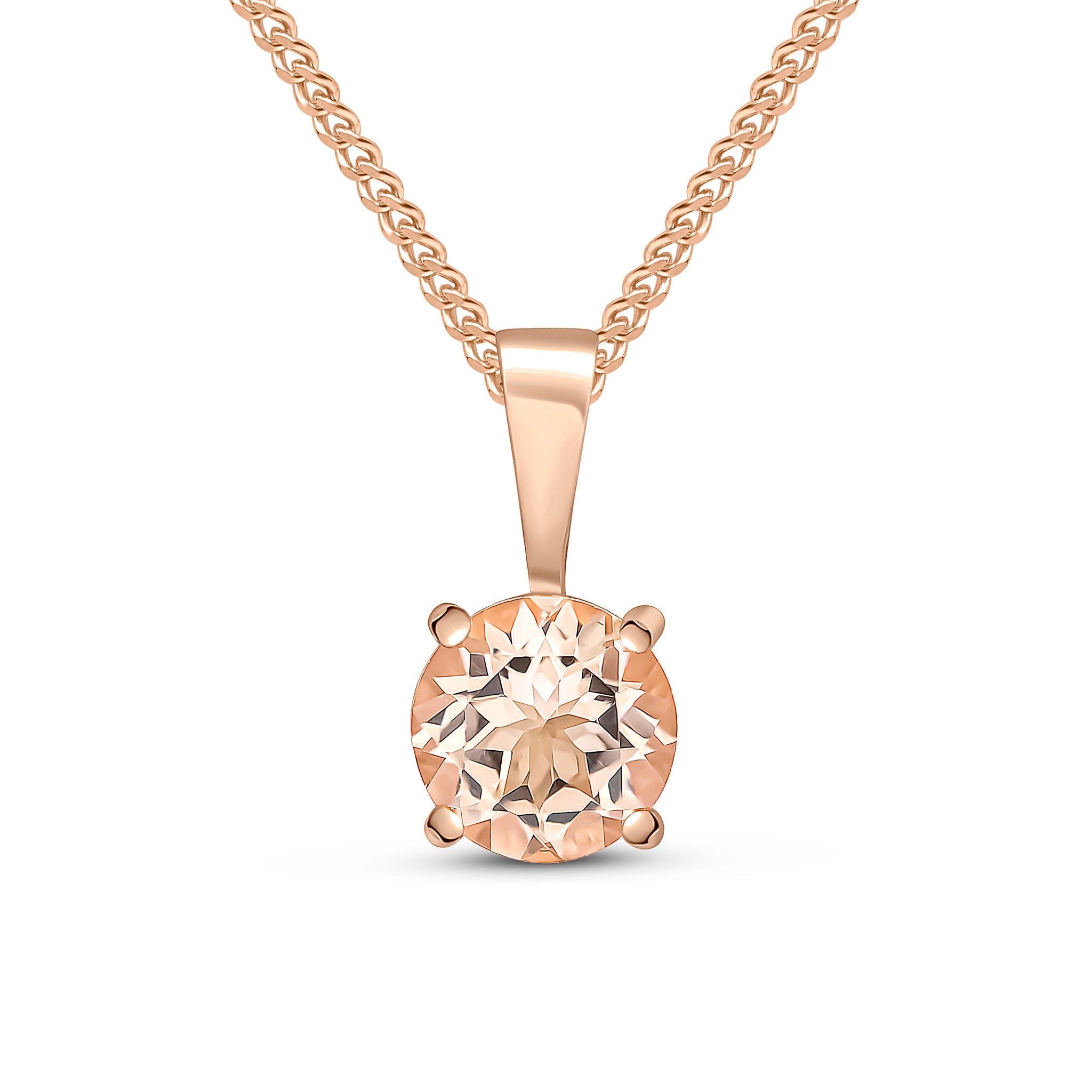 9CT RG 6MM ROUND MORGANITE 4 CLAW PENDANT