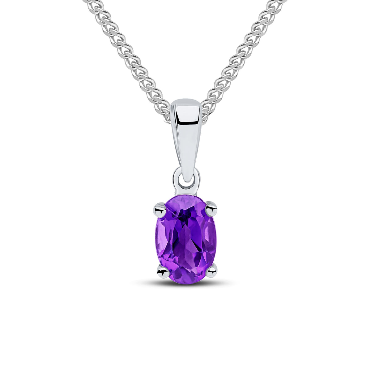 9CT WG 6X4 OVAL AMETHYST CLAW SET PENDANT