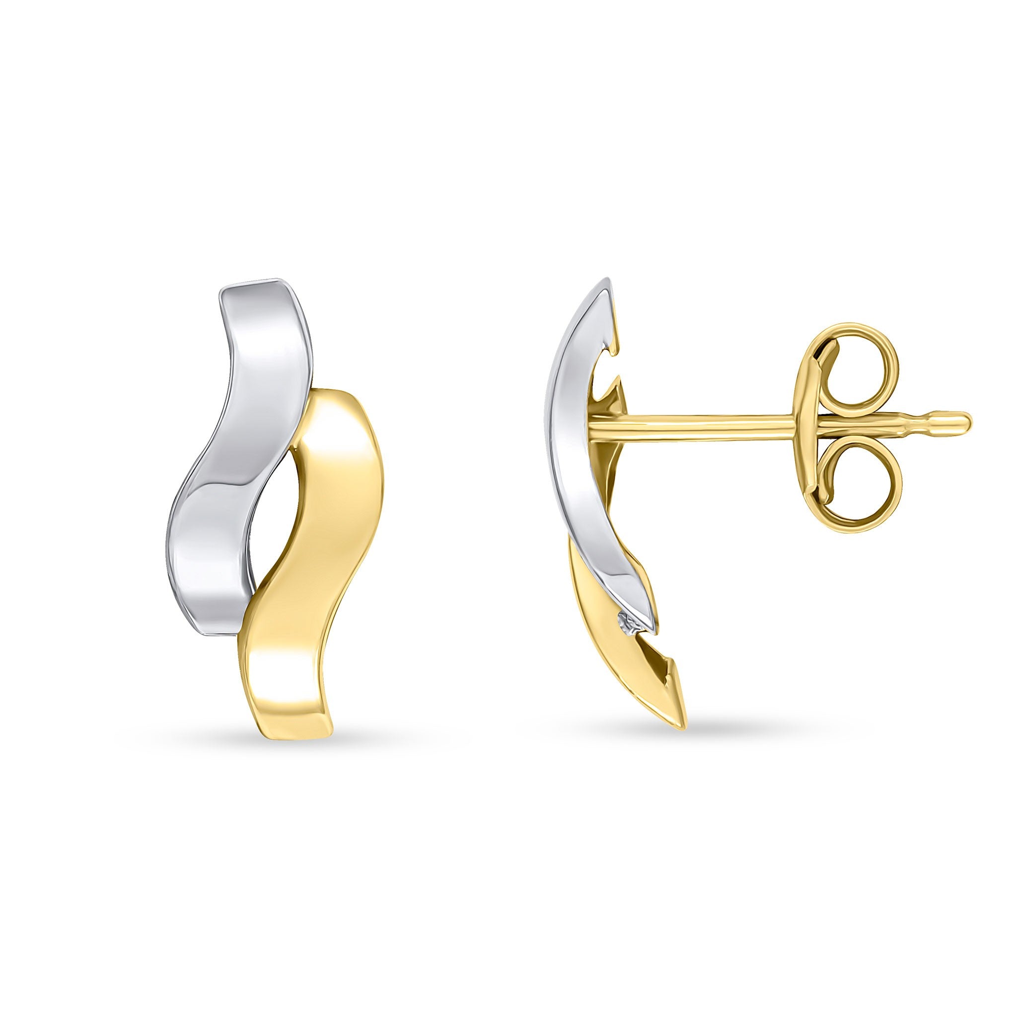 9CT YELLOW AND WHITE GOLD POLISHED FINISH 2 PART CURVE STUD EARRINGS