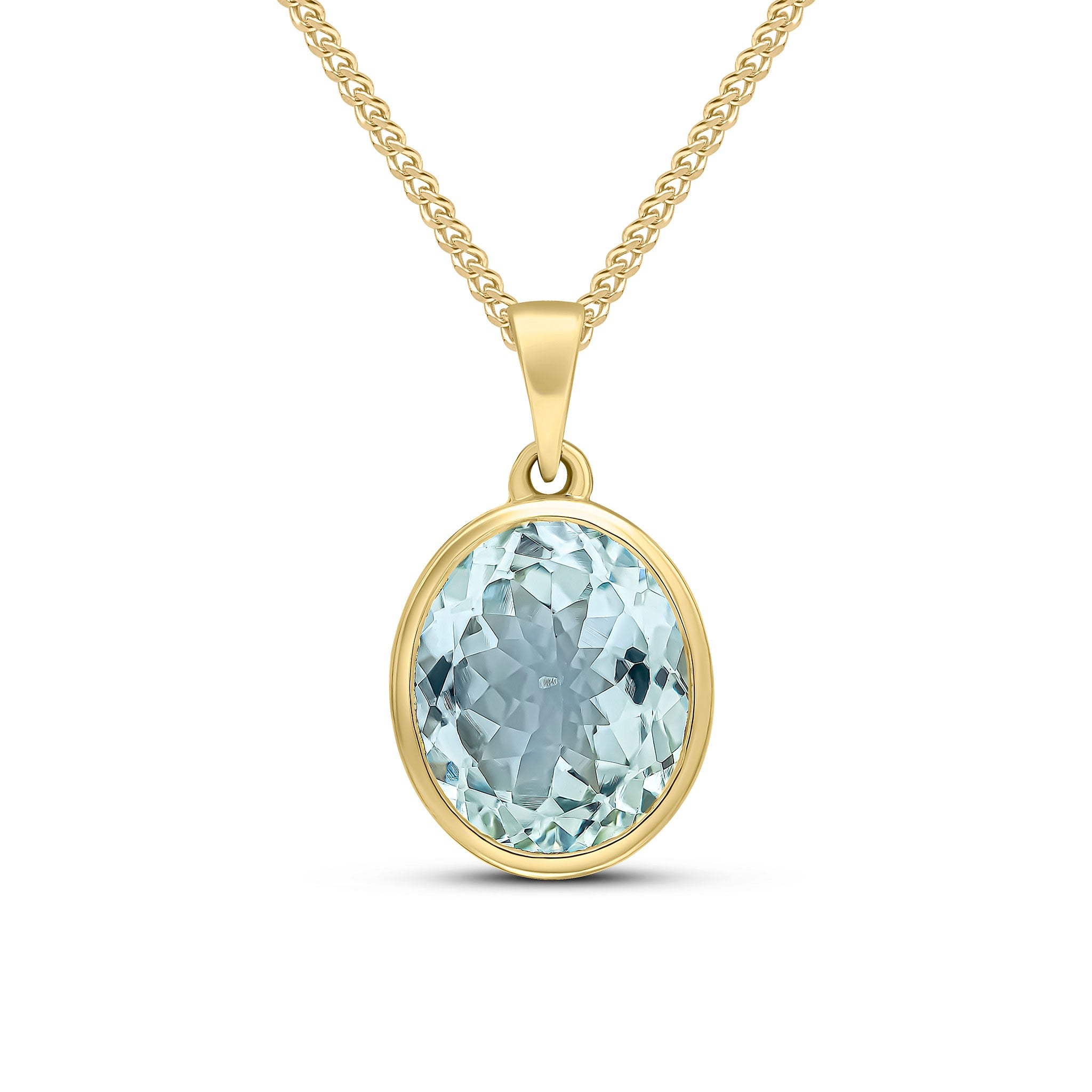 9CT YG 12X10 OVAL AQUA RUBOVER PENDANT