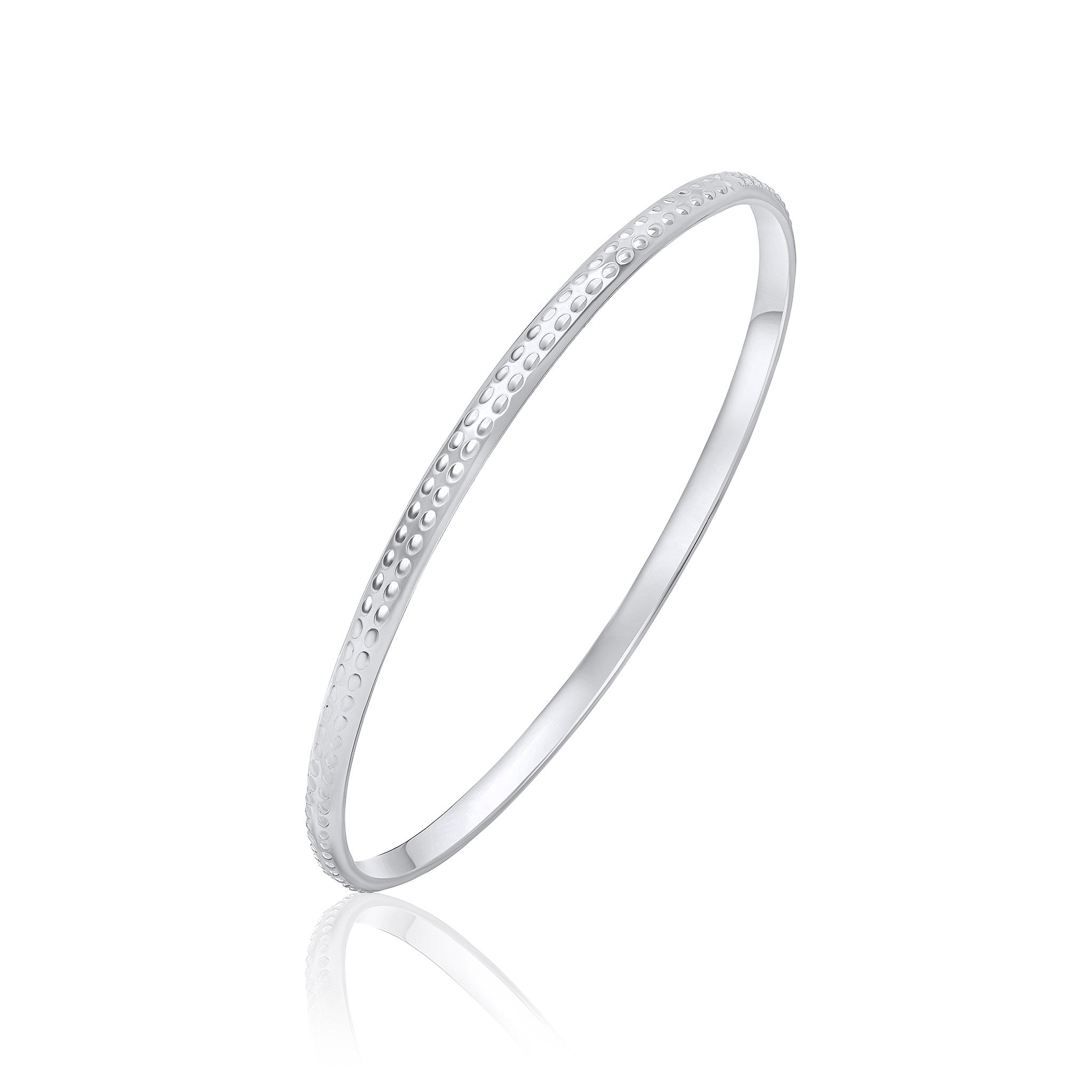 Silver 3mm Round Court Bangle with Oval Beaded Design