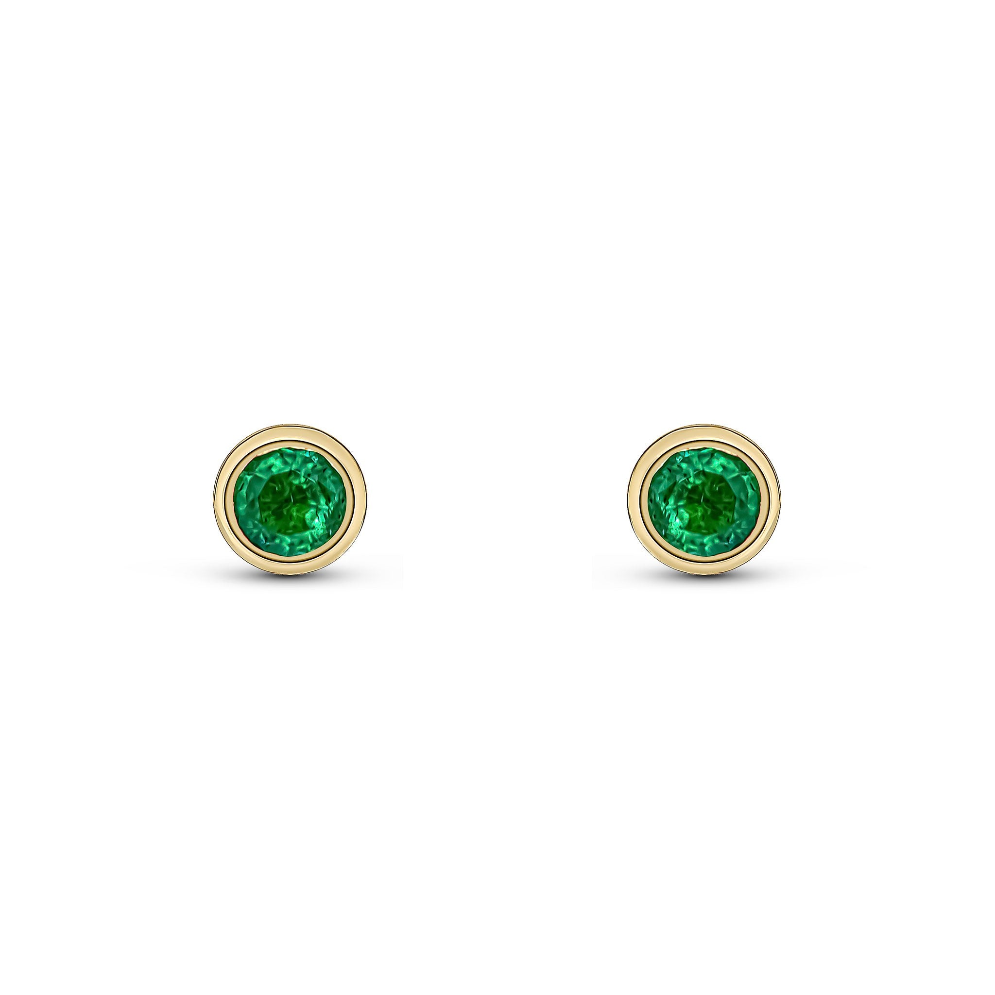 9CT YG 3MM ROUND EMERALD RUBOVER EARRINGS