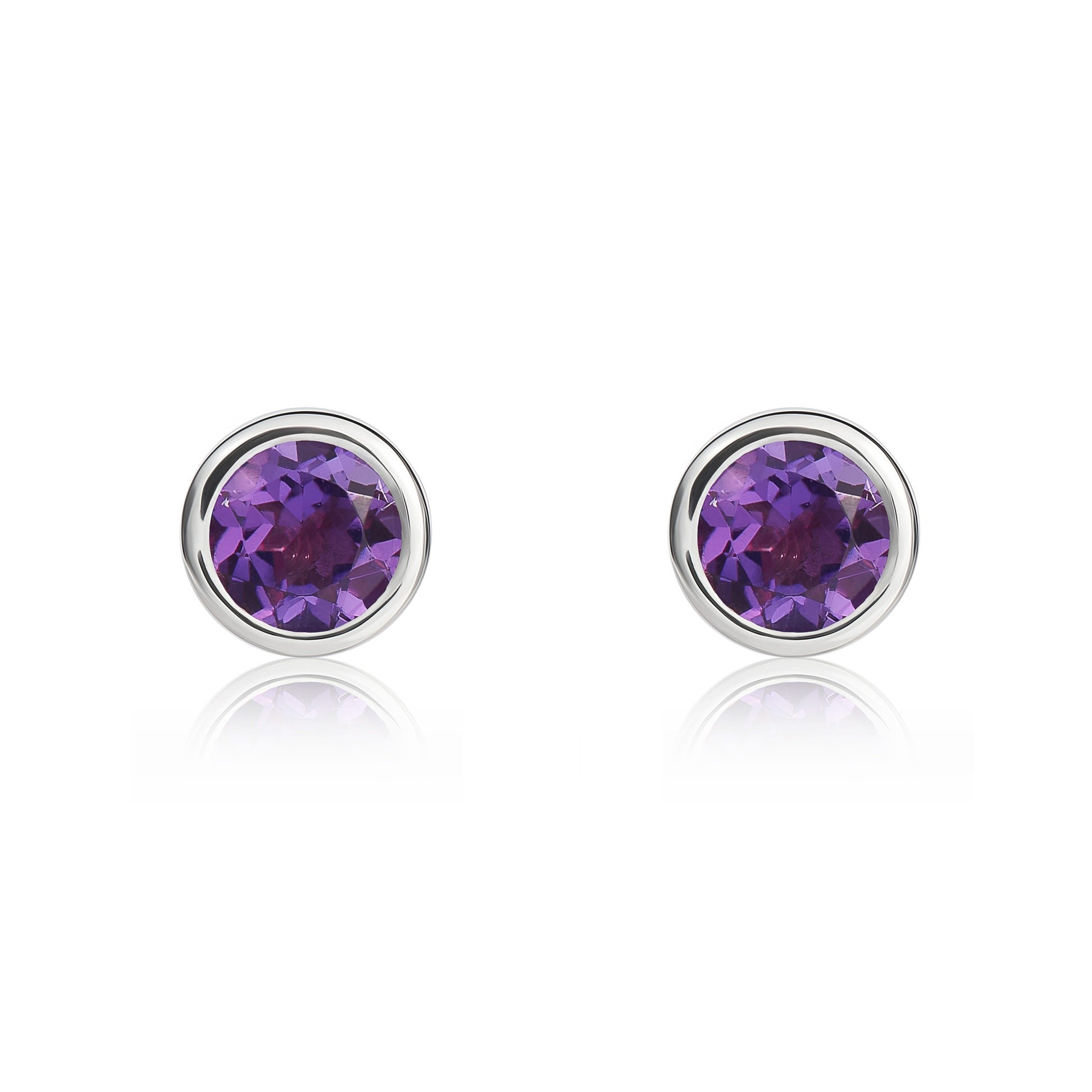 9CT WG 4MM ROUND AMETHYST RUBOVER STUD EARRINGS