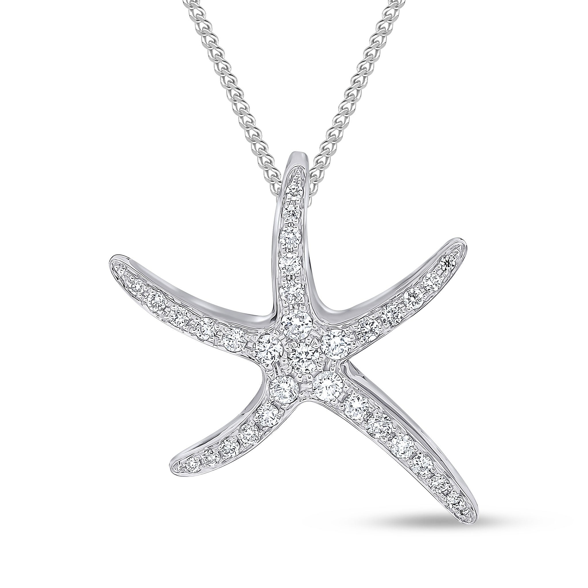 18CT WHITE GOLD DIAMOND PAVE SET 'STARFISH' PENDANT. LARGE