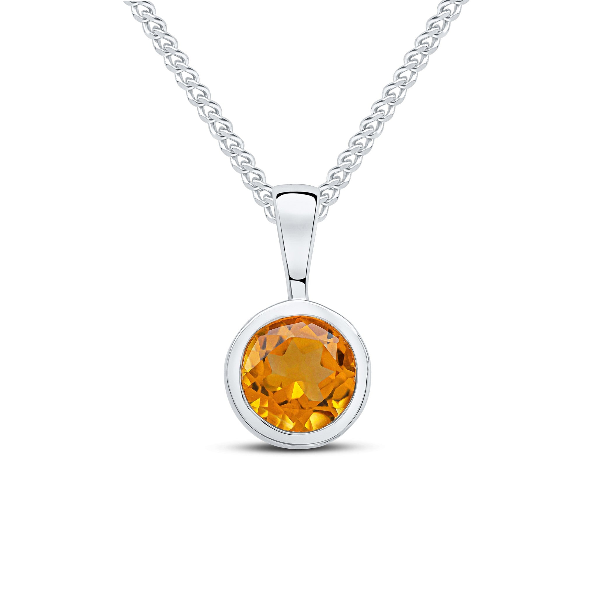 9CT WG 6MM ROUND CITRINE RUBOVER PENDANT