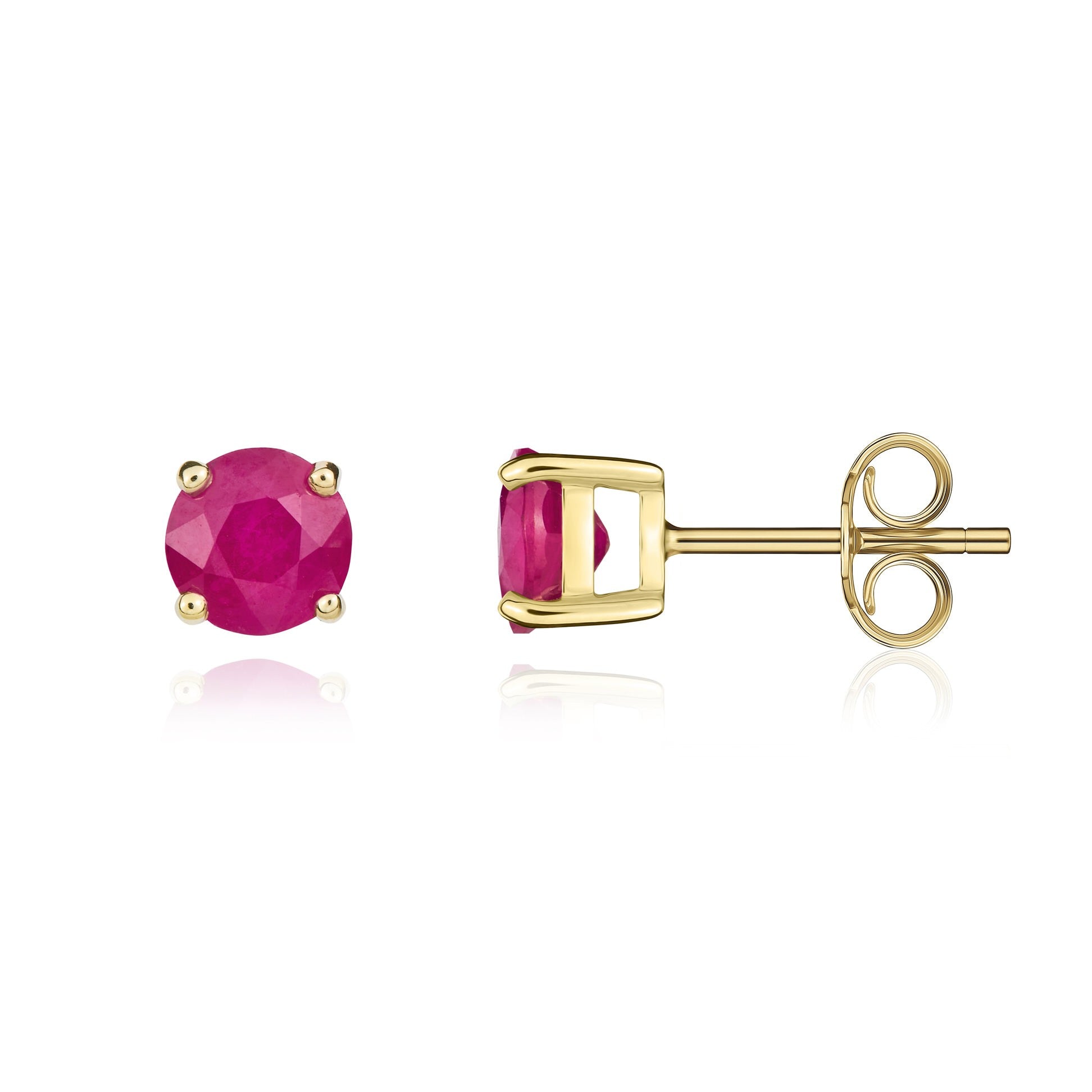 9CT YG 5MM ROUND RUBY CLAW SET STUD EARRINGS