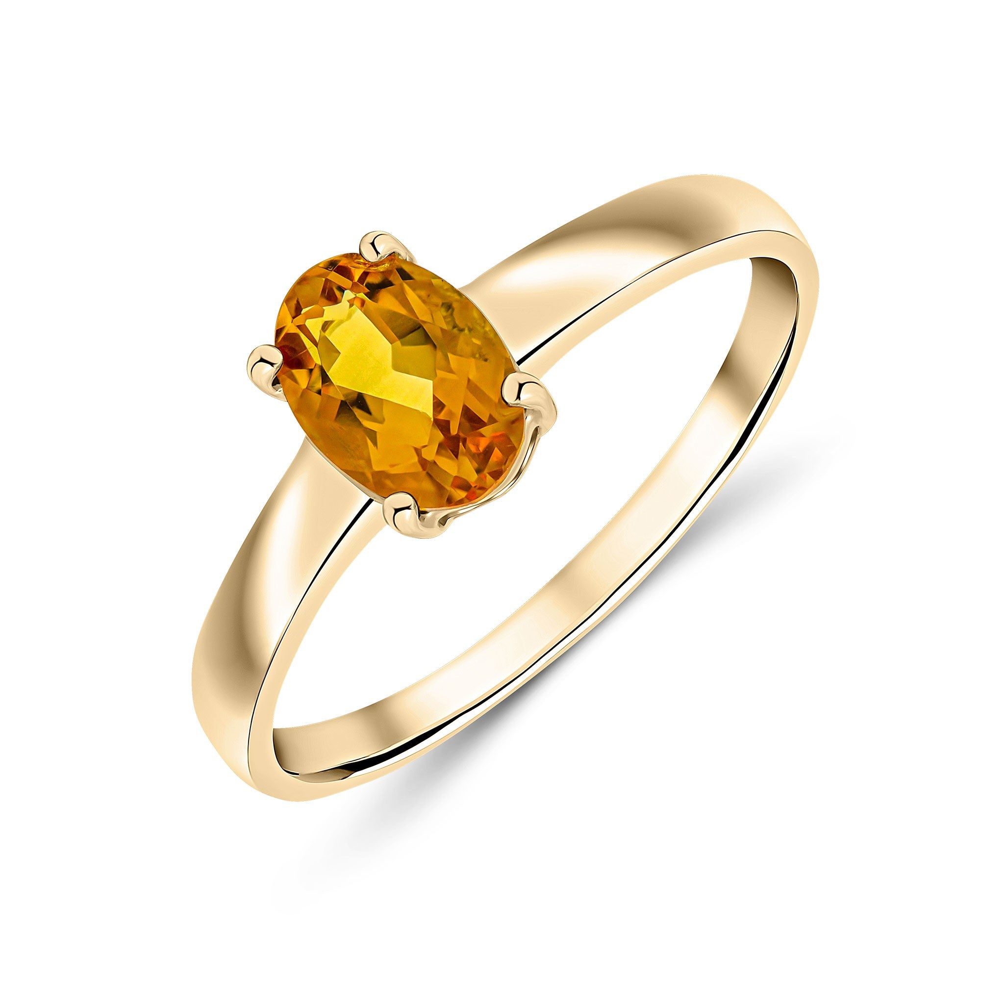 9CT YG 7X5MM OVAL CITRINE 4 CLAW SINGLE STONE RING