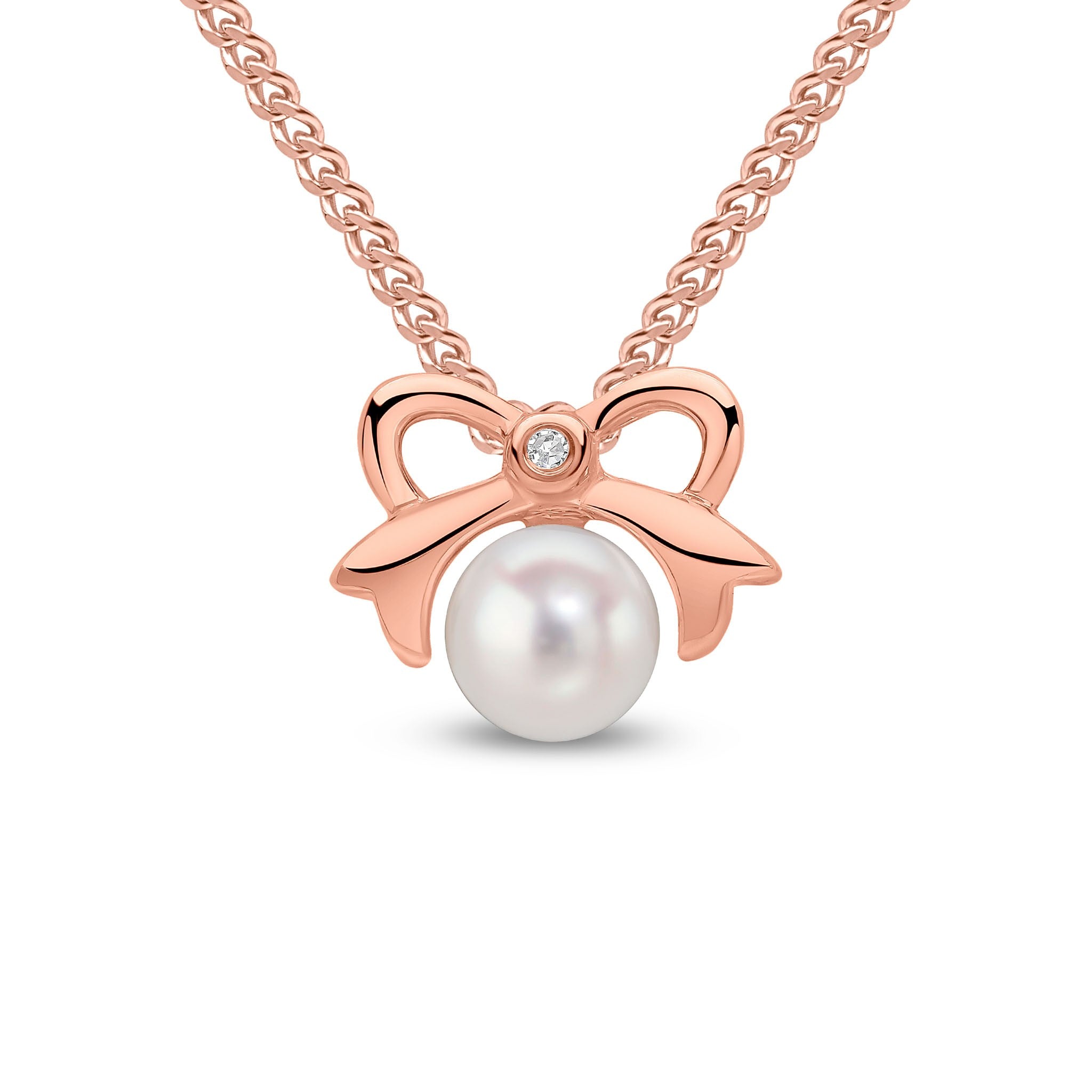 9CT RG PEARL & DIAMOND BOW DESIGN SLIDER PENDANT