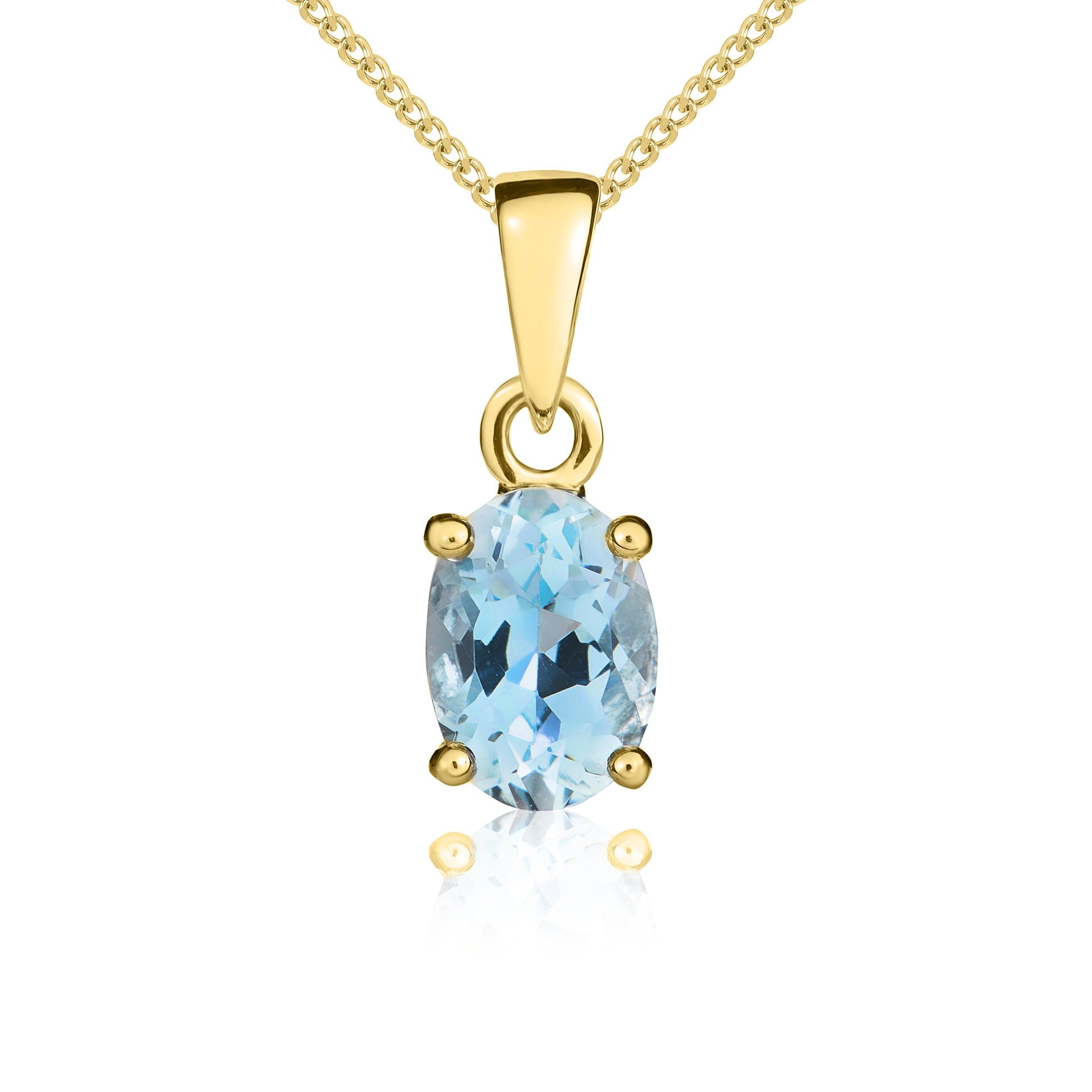 9CT YG 7X5MM OVAL AQUA CLAW SET PENDANT