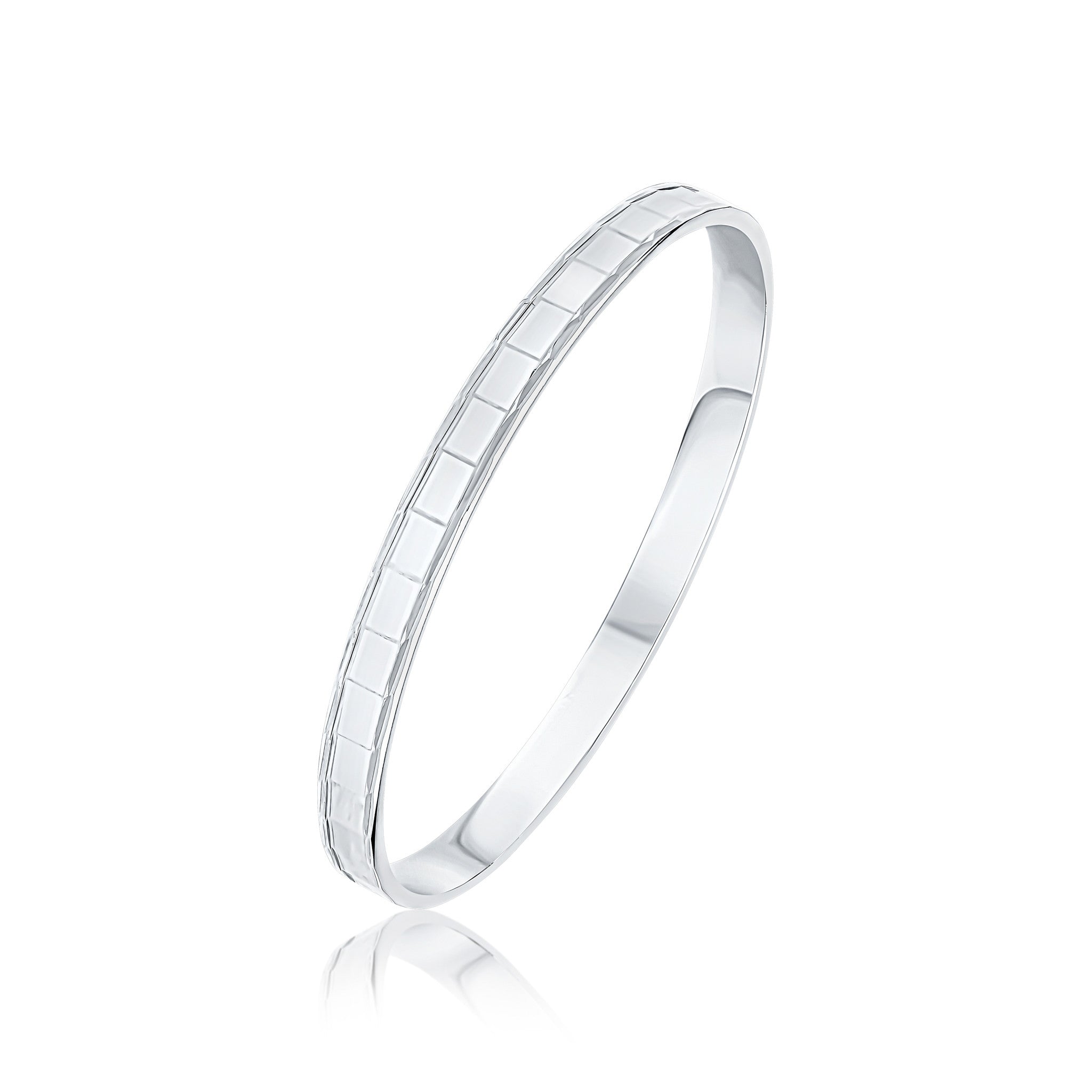 Silver 6mm Flat Bangle DC Square Mirror Pattern