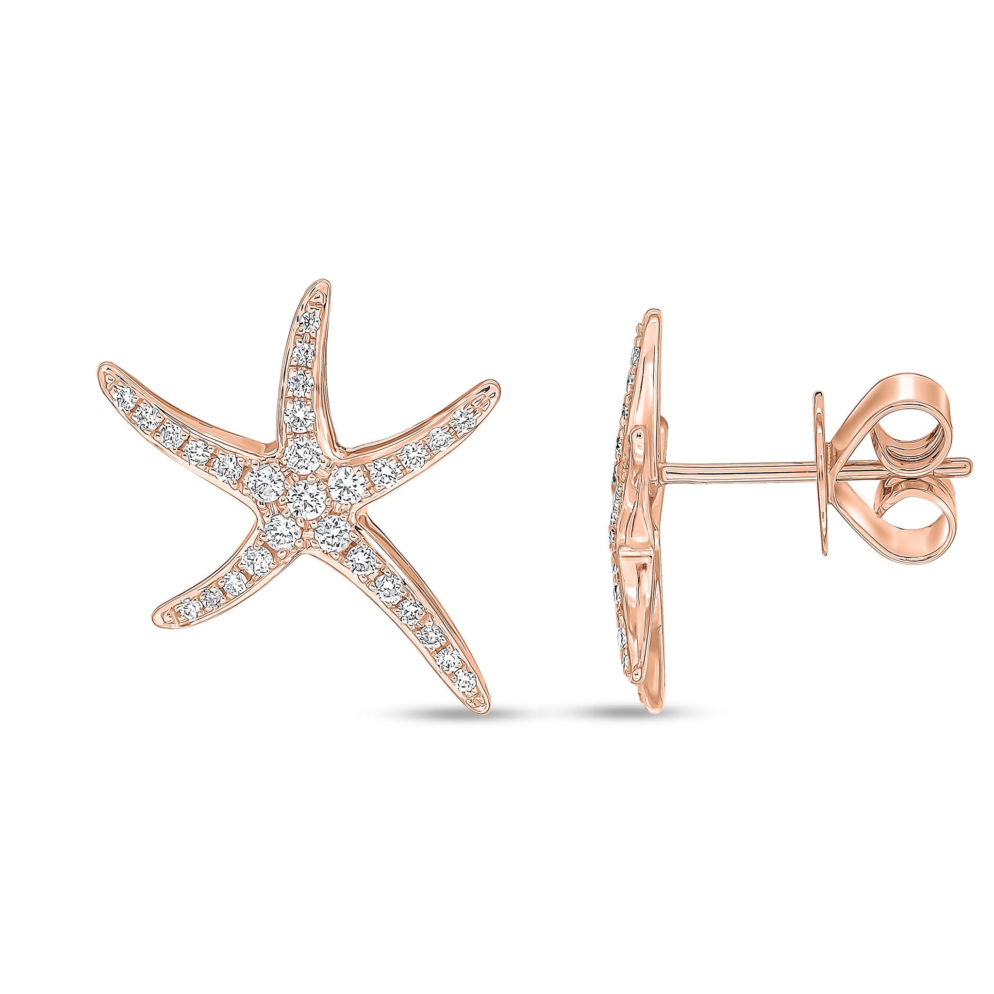 18CT RG DIAMOND PAVE SET 'STARFISH' STUD EARRINGS.LARGE