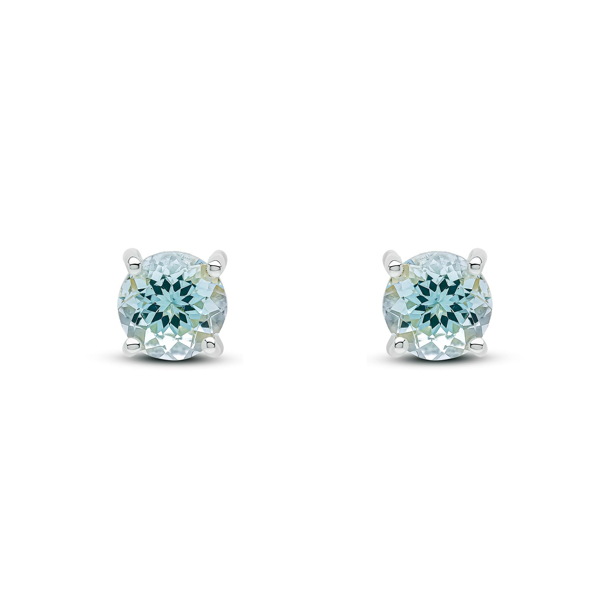 9CT WG 6MM ROUND AQUA 4 CLAW EARRINGS