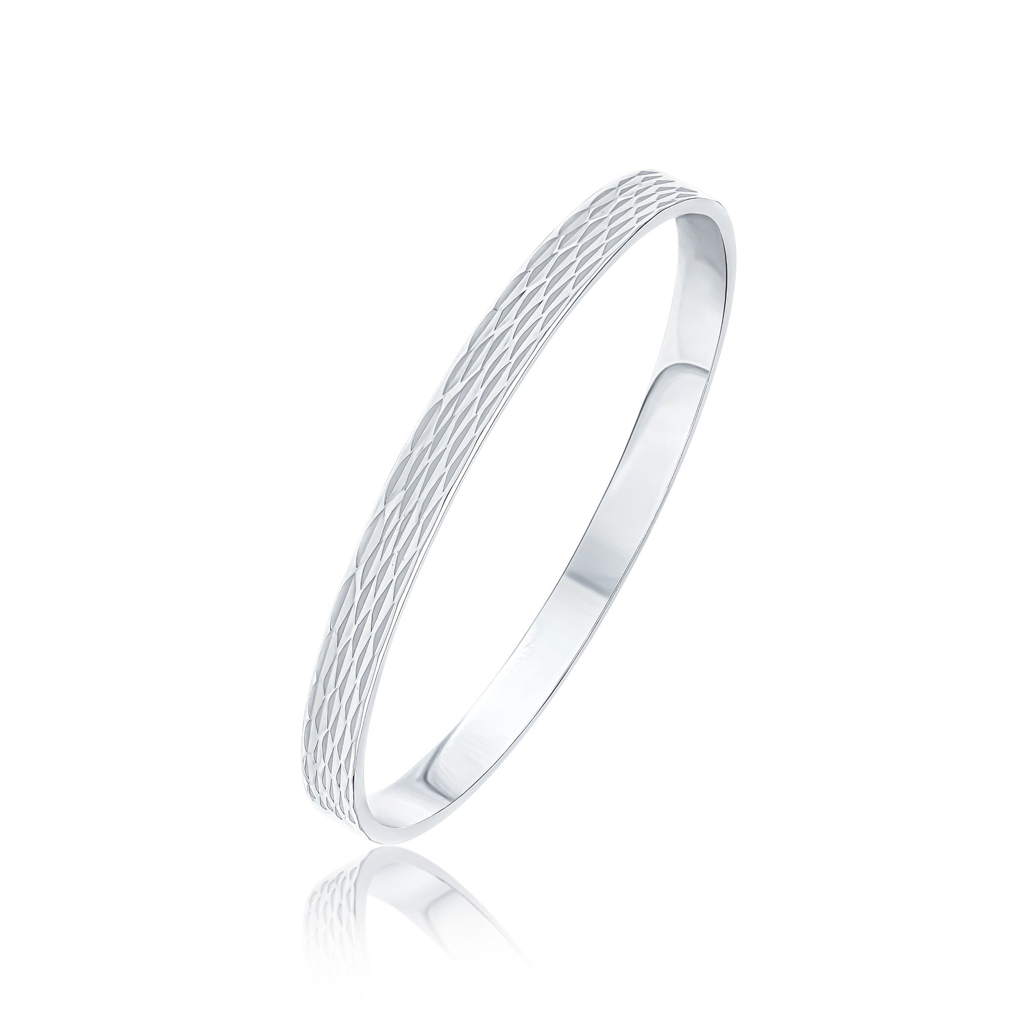 Silver 6mm Flat Bangle DC Marquise Diamond Pattern