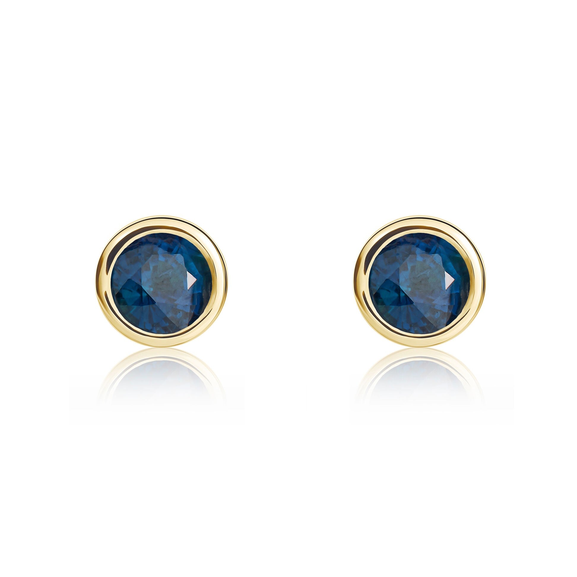 9CT YG 4MM ROUND SAPPHIRE RUBOVER STUD EARRINGS