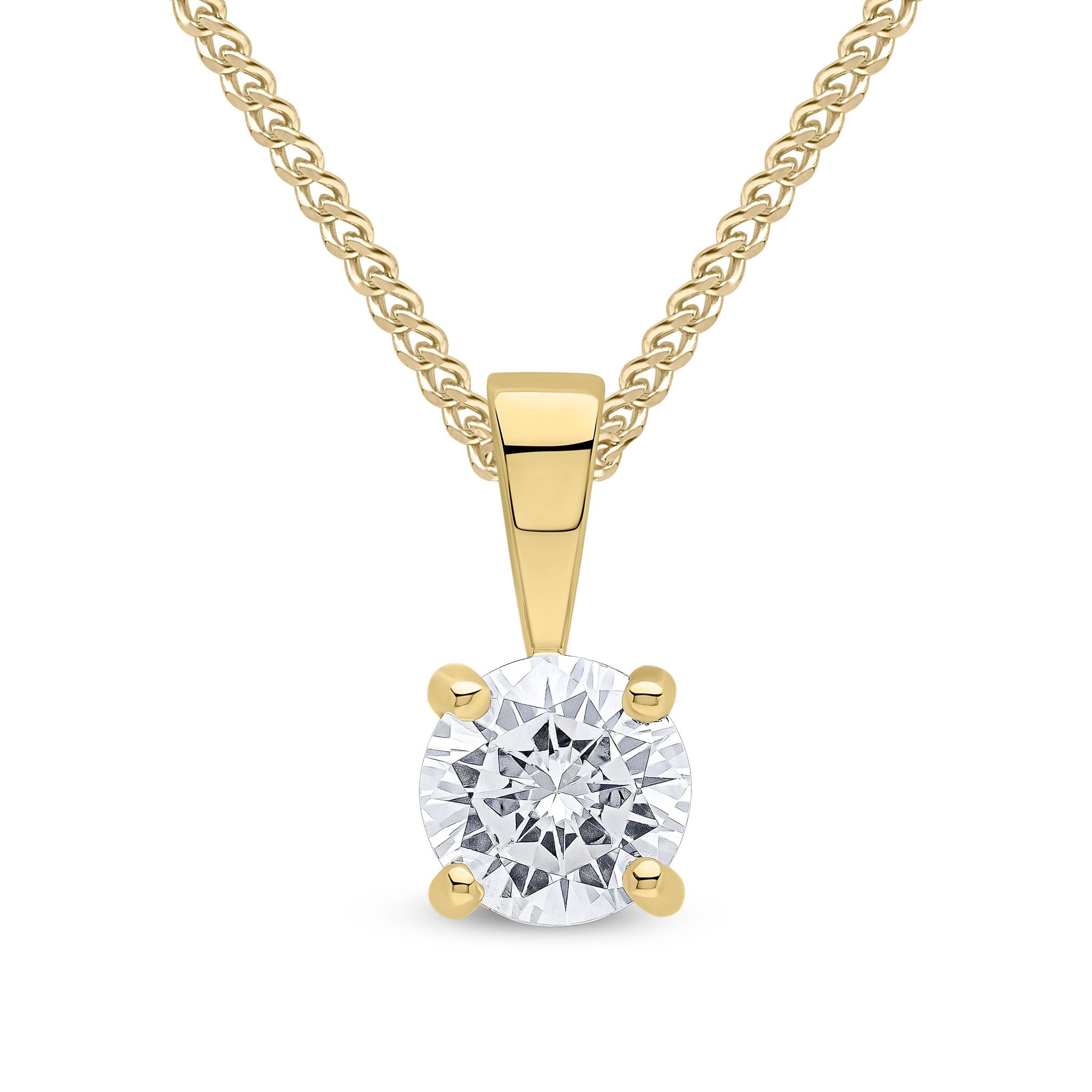 9CT YG 5MM ROUND CZ 4 CLAW PENDANT