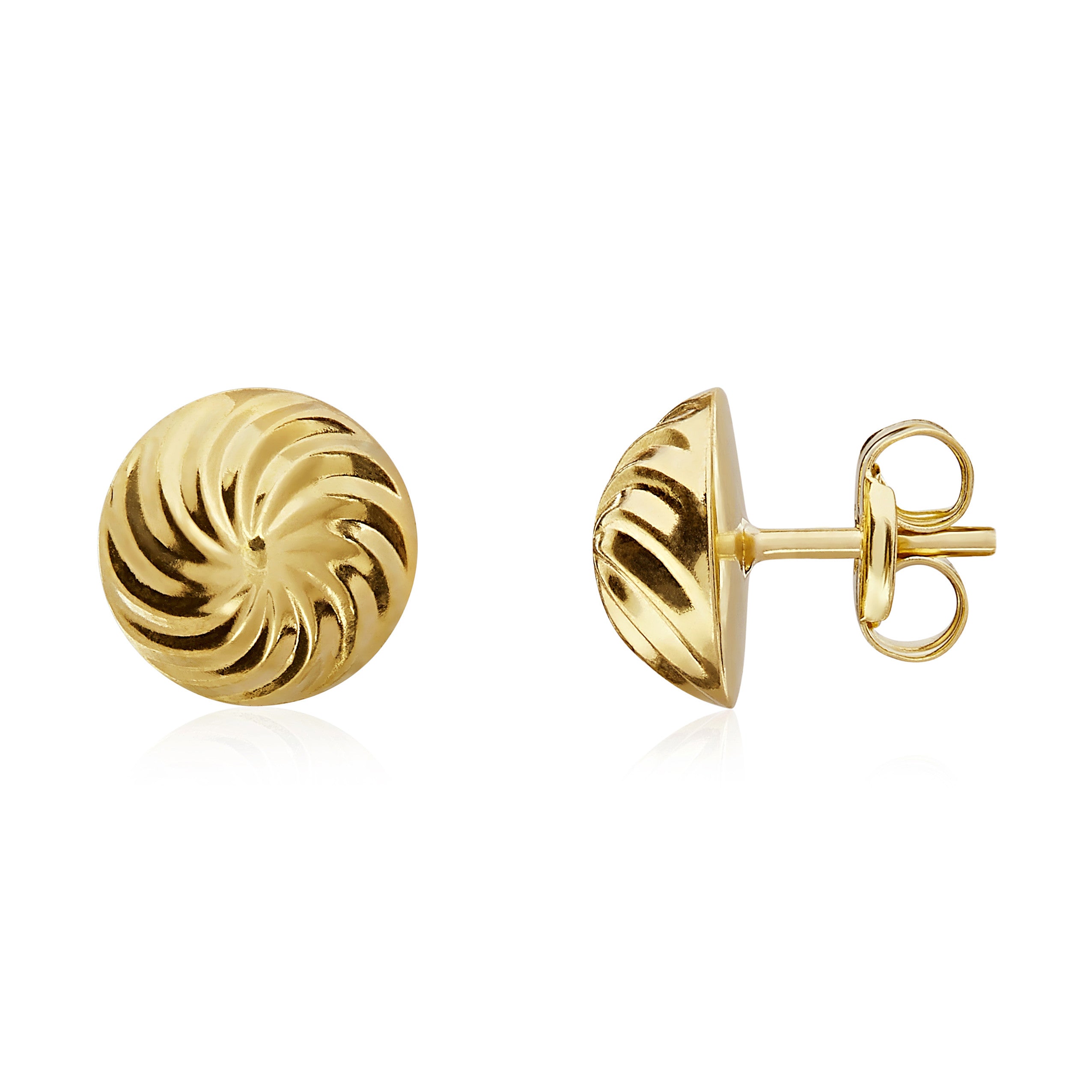 9CT YELLOW GOLD 8MM SWIRL DOME STUD EARRINGS