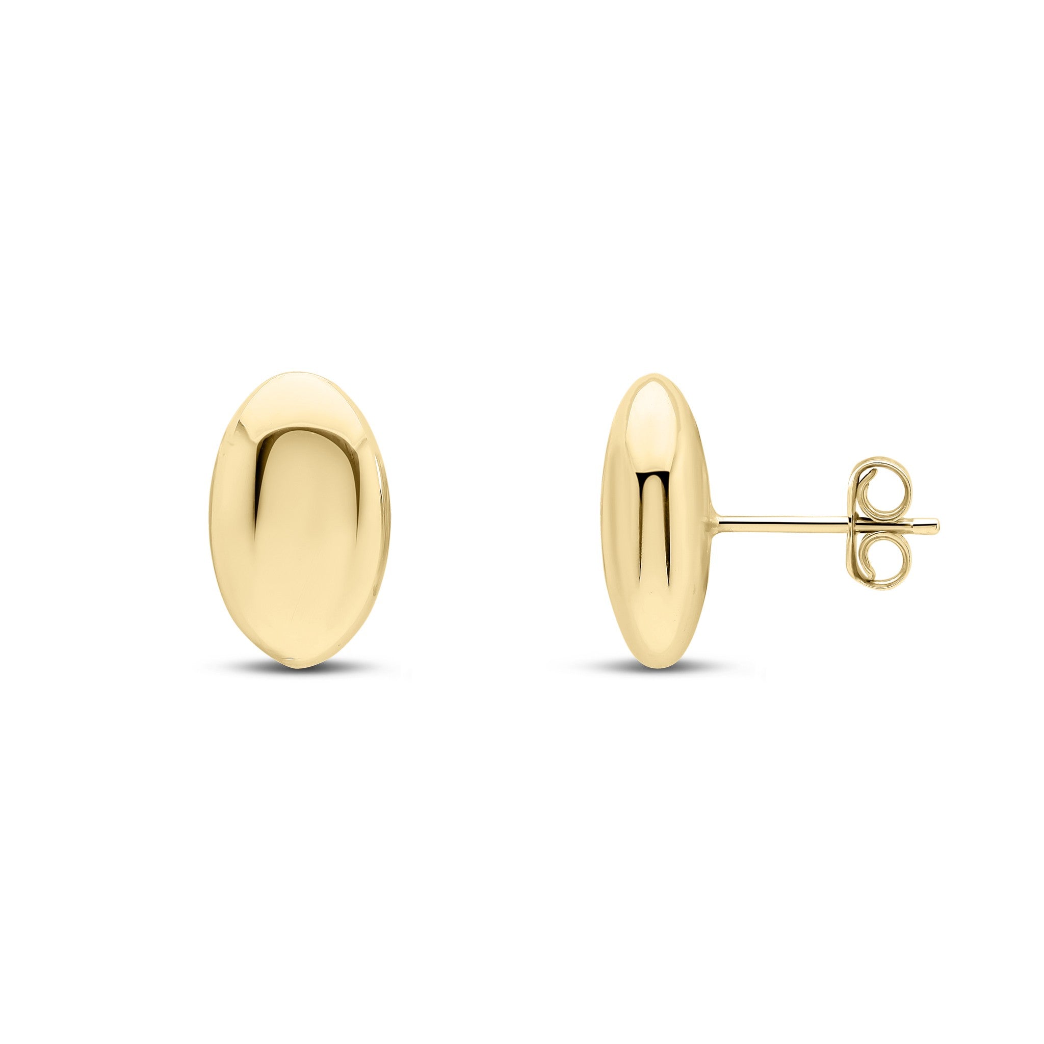 9CT YG POLISHED 14X9MM OVAL DOMED STUD EARRINGS