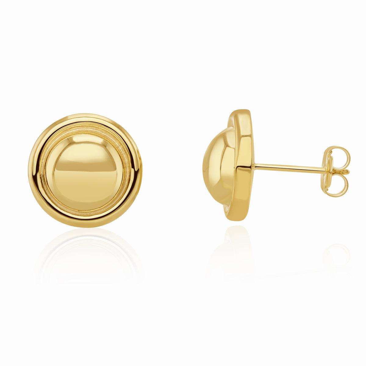 9CT YG POLISHED DOME AND BORDER EARRINGS. 12MM