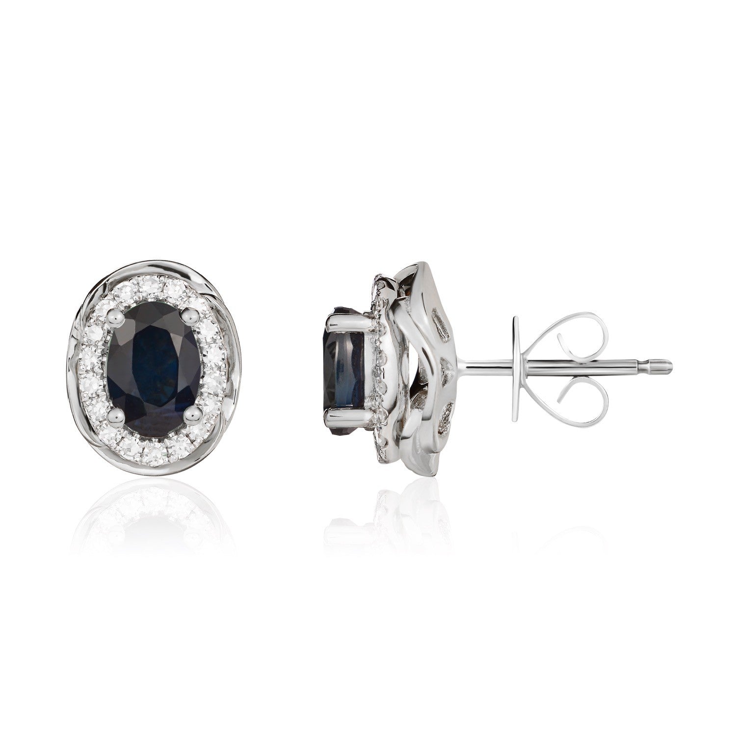 9CT WG 7X5 OVAL SAPPHIRE & DIAMOND CLUSTER EARRINGS WITH ROPE EDGE