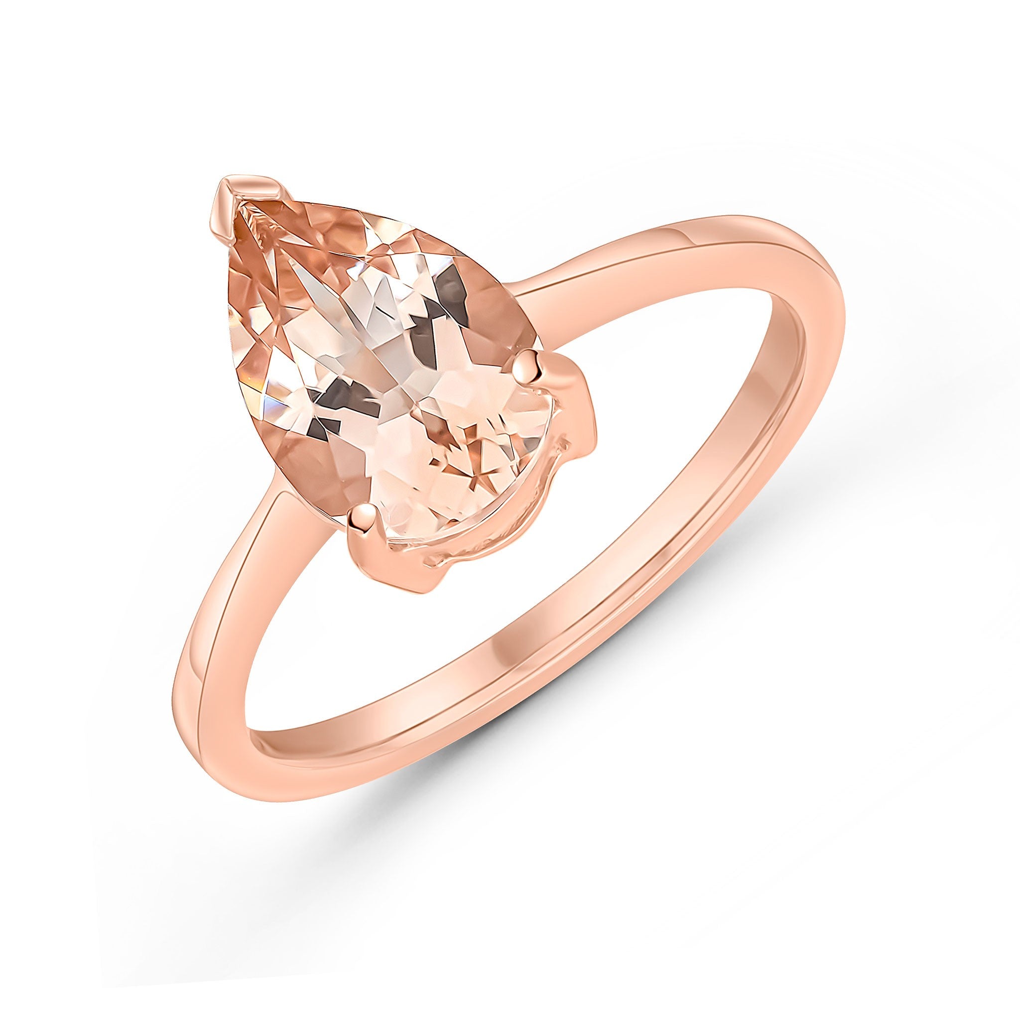 9CT RG 10X7MM PEARSHAPE MORGANITE CLAW SINGLE STONE RING