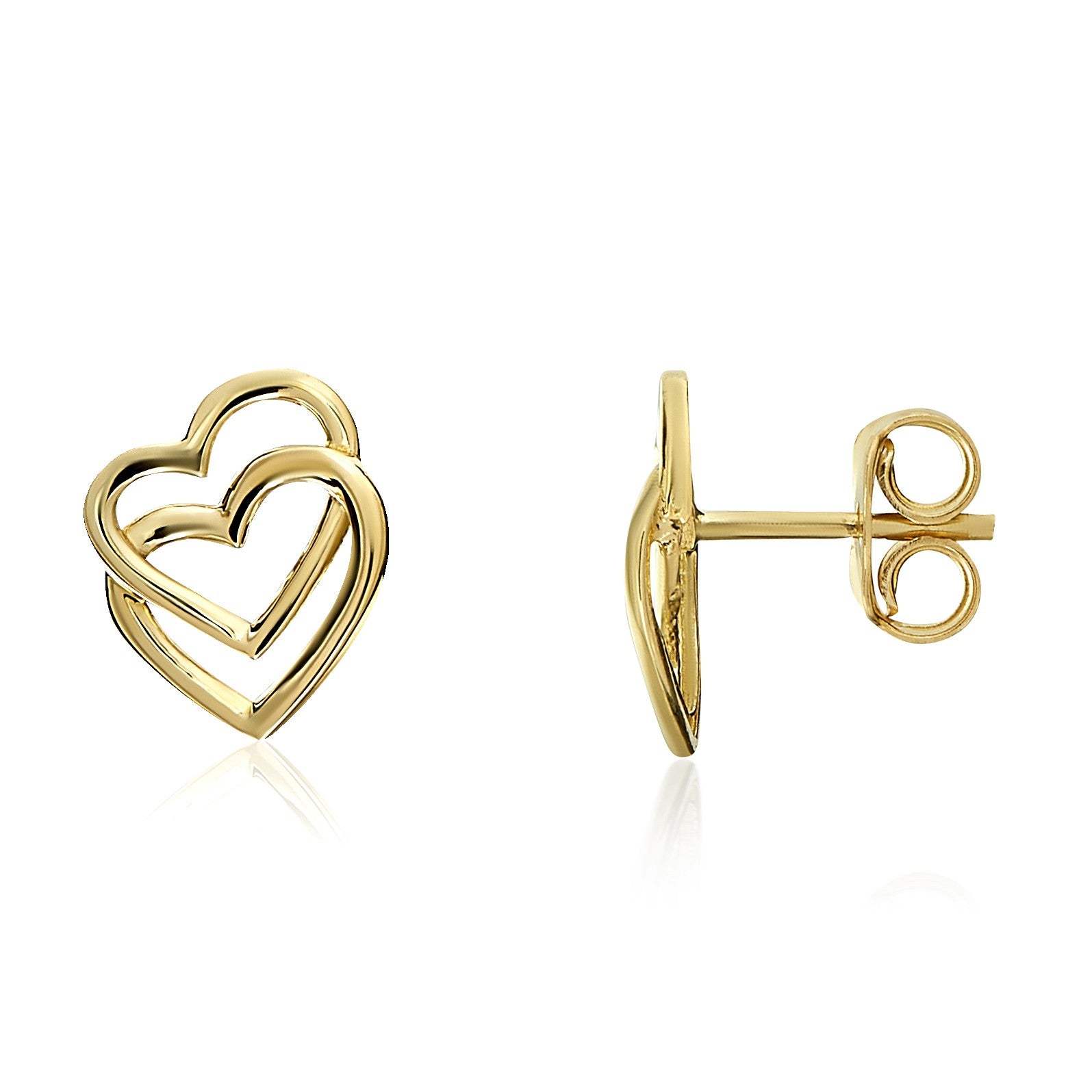 9CT YELLOW GOLD DOUBLE OPEN HEART STUD EARRINGS