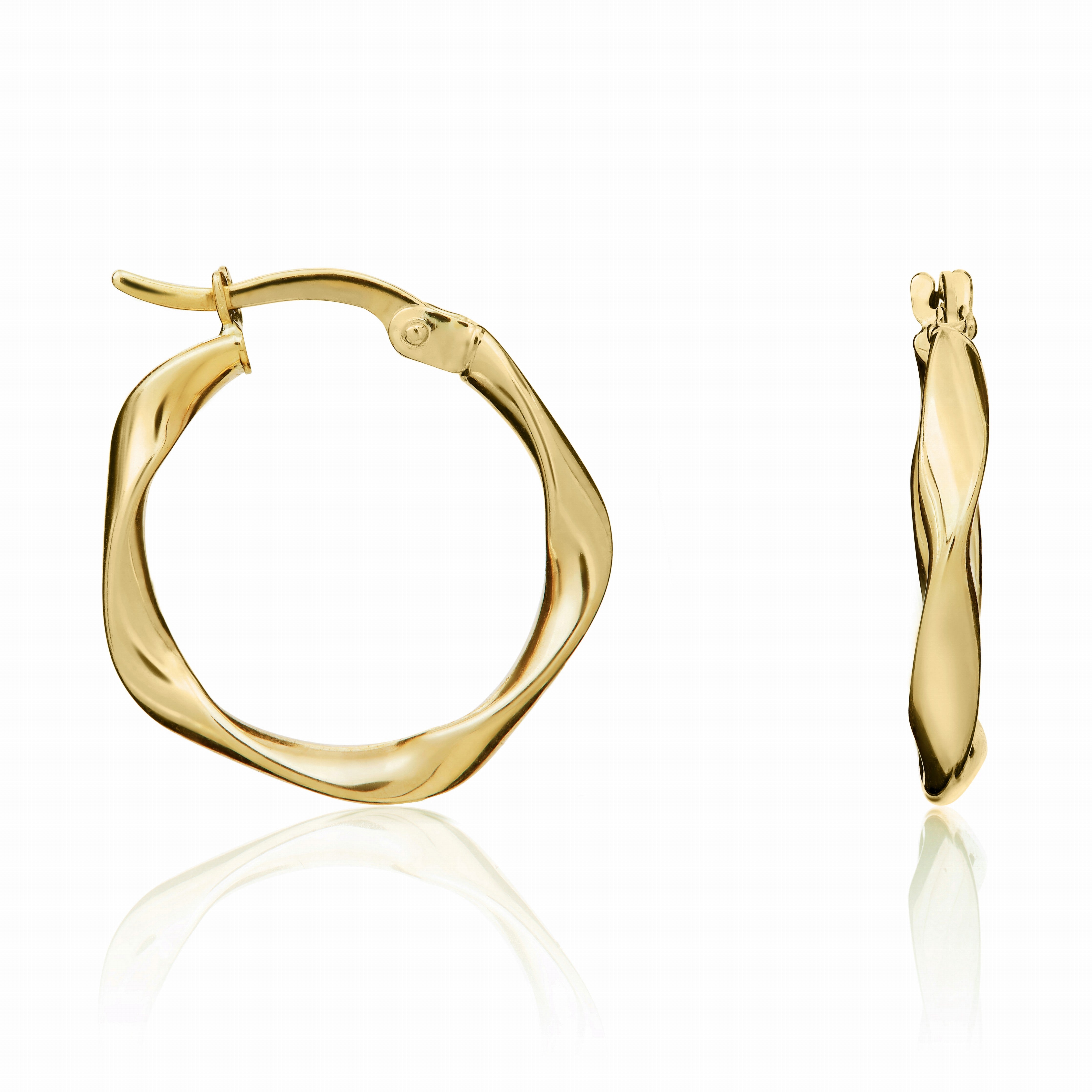 9CT YELLOW GOLD LOOSE TWIST HOOP EARRINGS 20MM DIAMETER