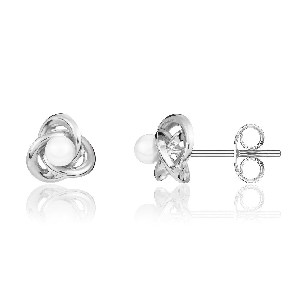 9CT WG KNOT STUD EARRINGS WITH 4MM FRESHWATER CULTURED PEARL CENTRE