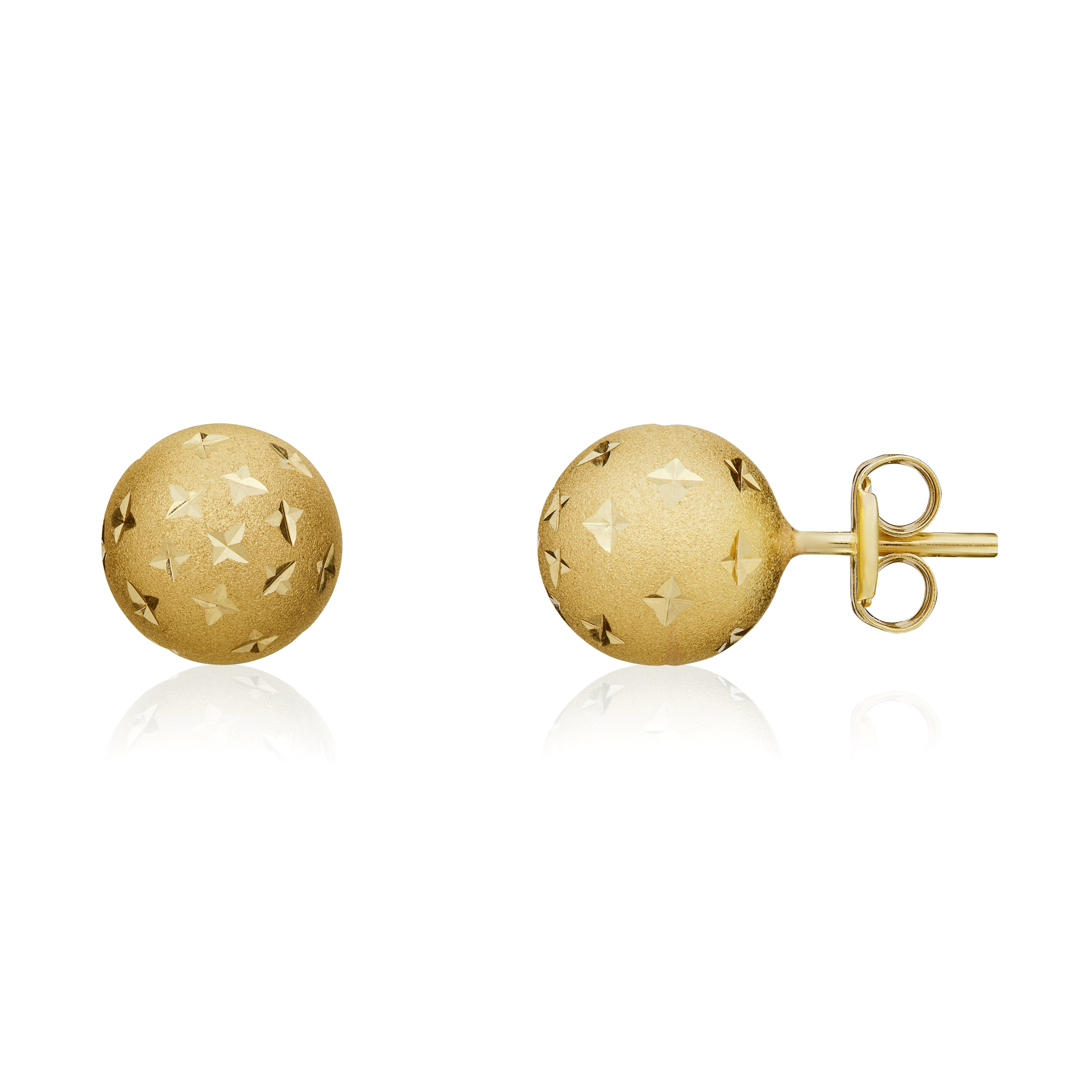 9CT YELLOW GOLD SATIN FINISH 8MM BALL STUD WITH DIAMOND CUT STARS