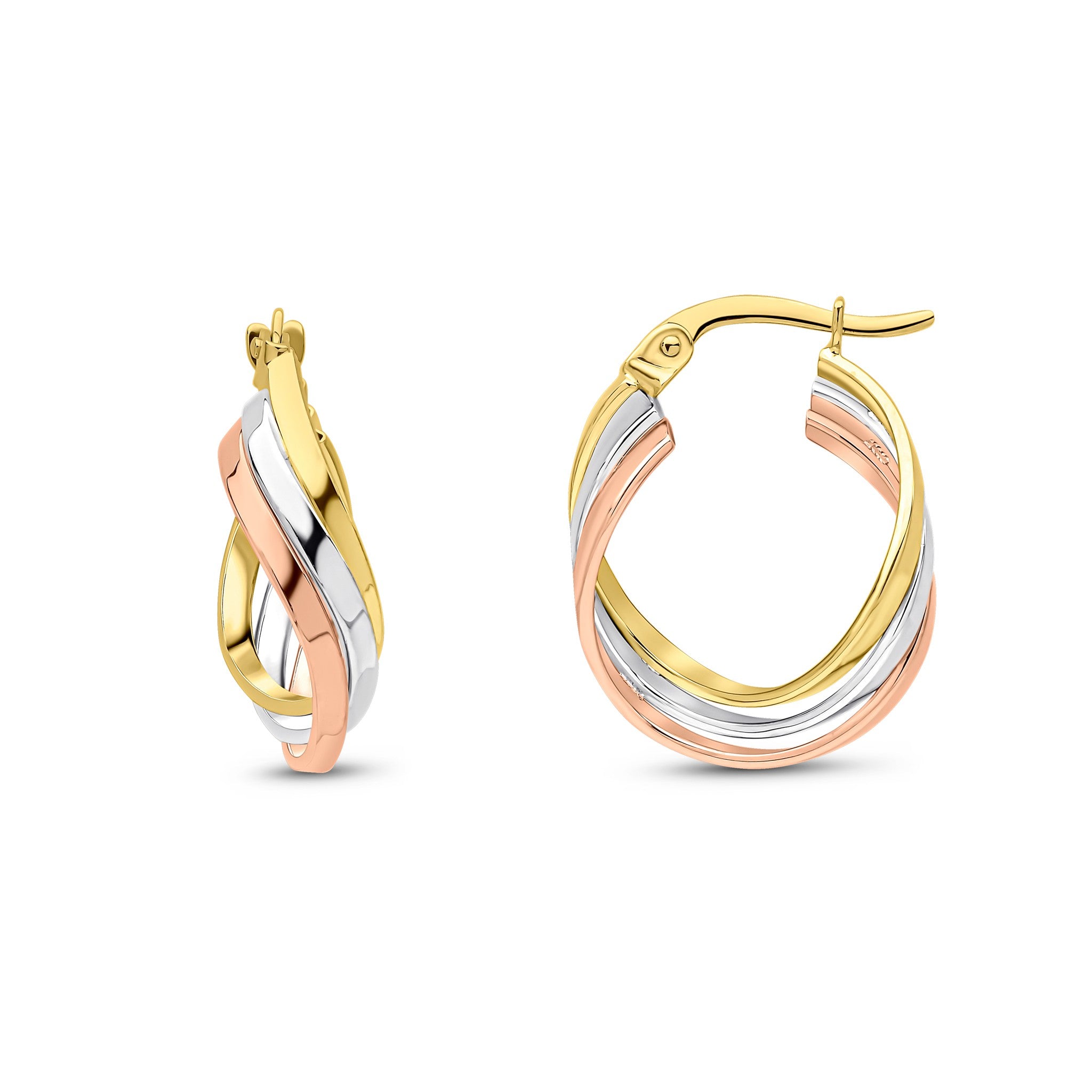 9CT YWG 3 ROW CURVED HOOP EARRINGS