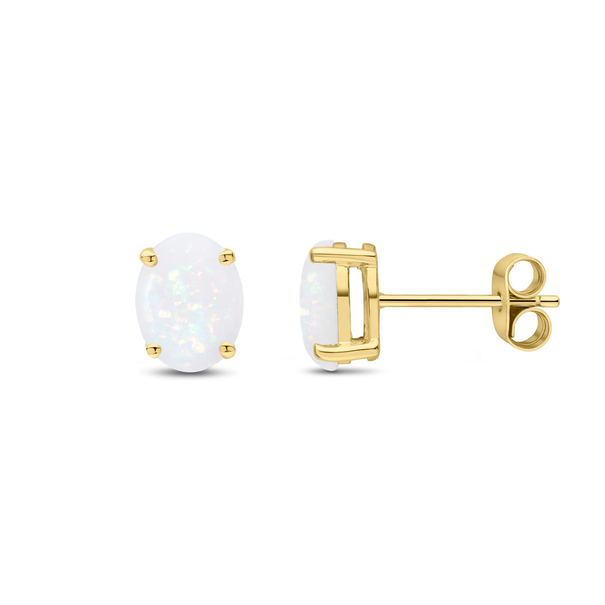9CT YG 8X6 OVAL OPAL CLAW SET EARRINGS
