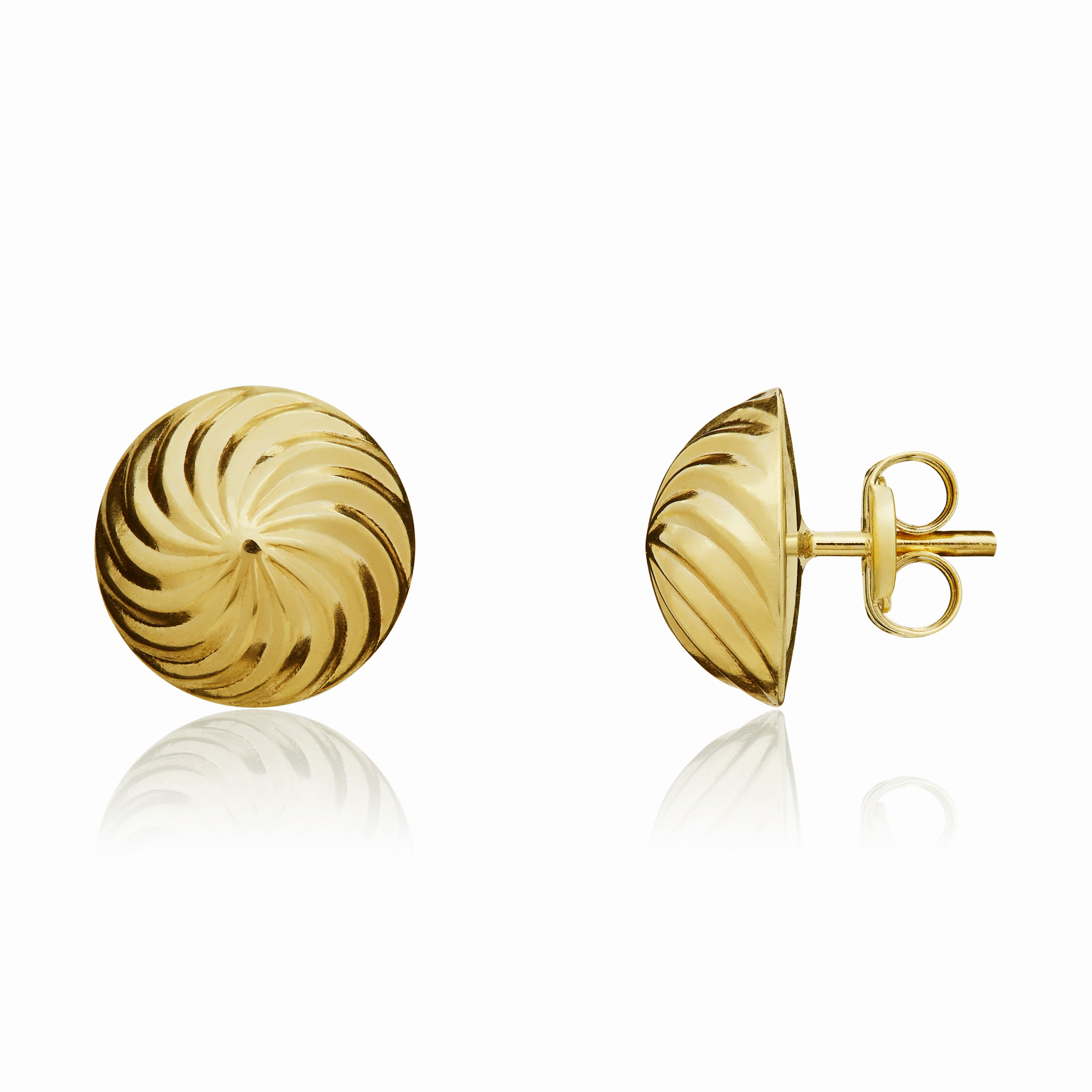 9CT YELLOW GOLD 10MM SWIRL DOME STUD EARRINGS