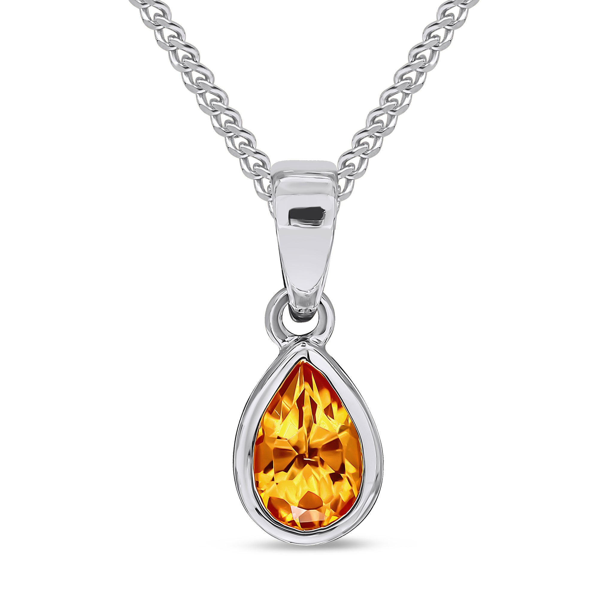 9CT WG 6X4 PEARSHAPE CITRINE RUBOVER SINGLE STONE PENDANT