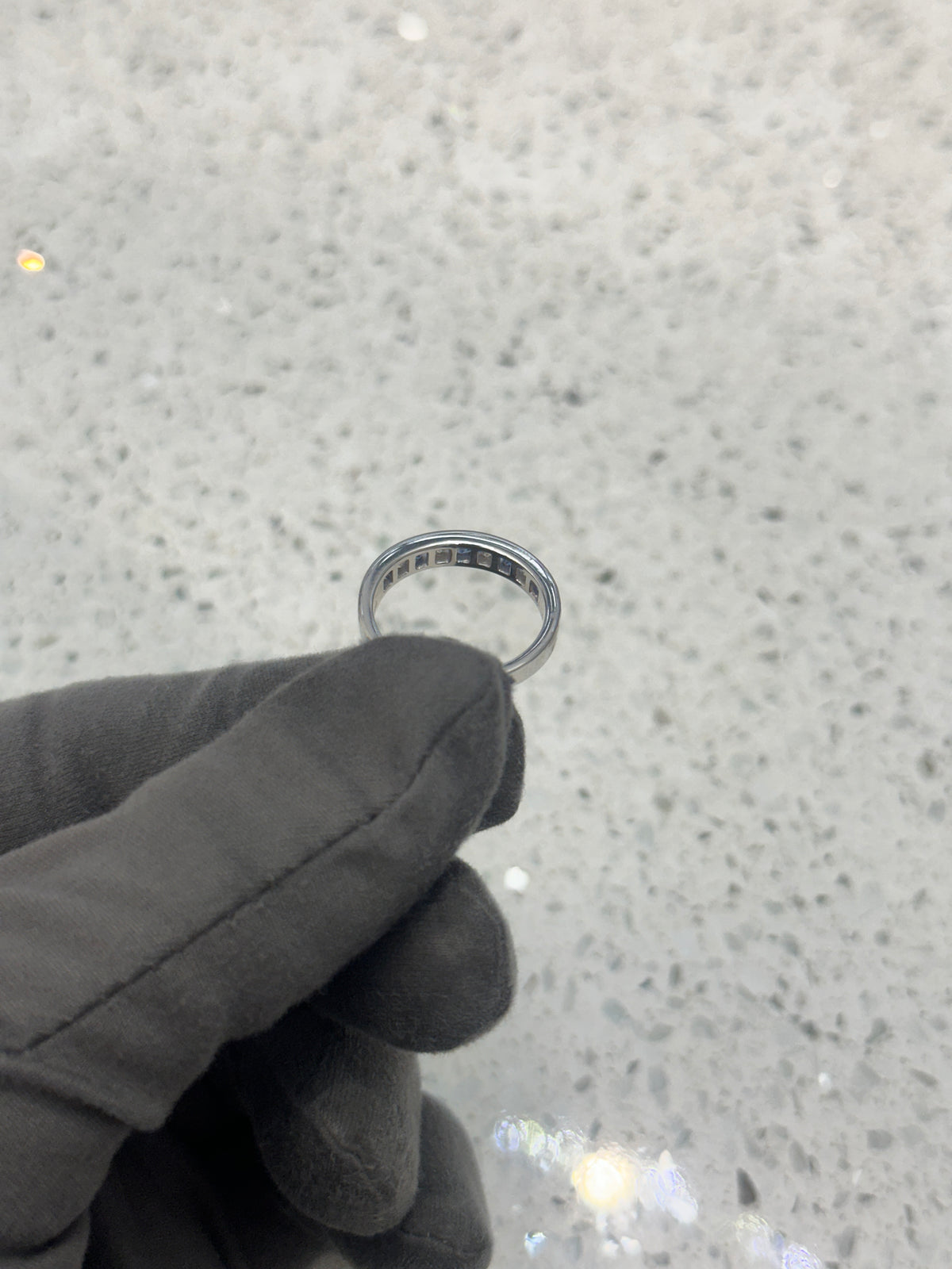 18CT WHITE GOLD SAPPHIRE & DIAMOND HALF ETERNITY RING CHANNEL SET