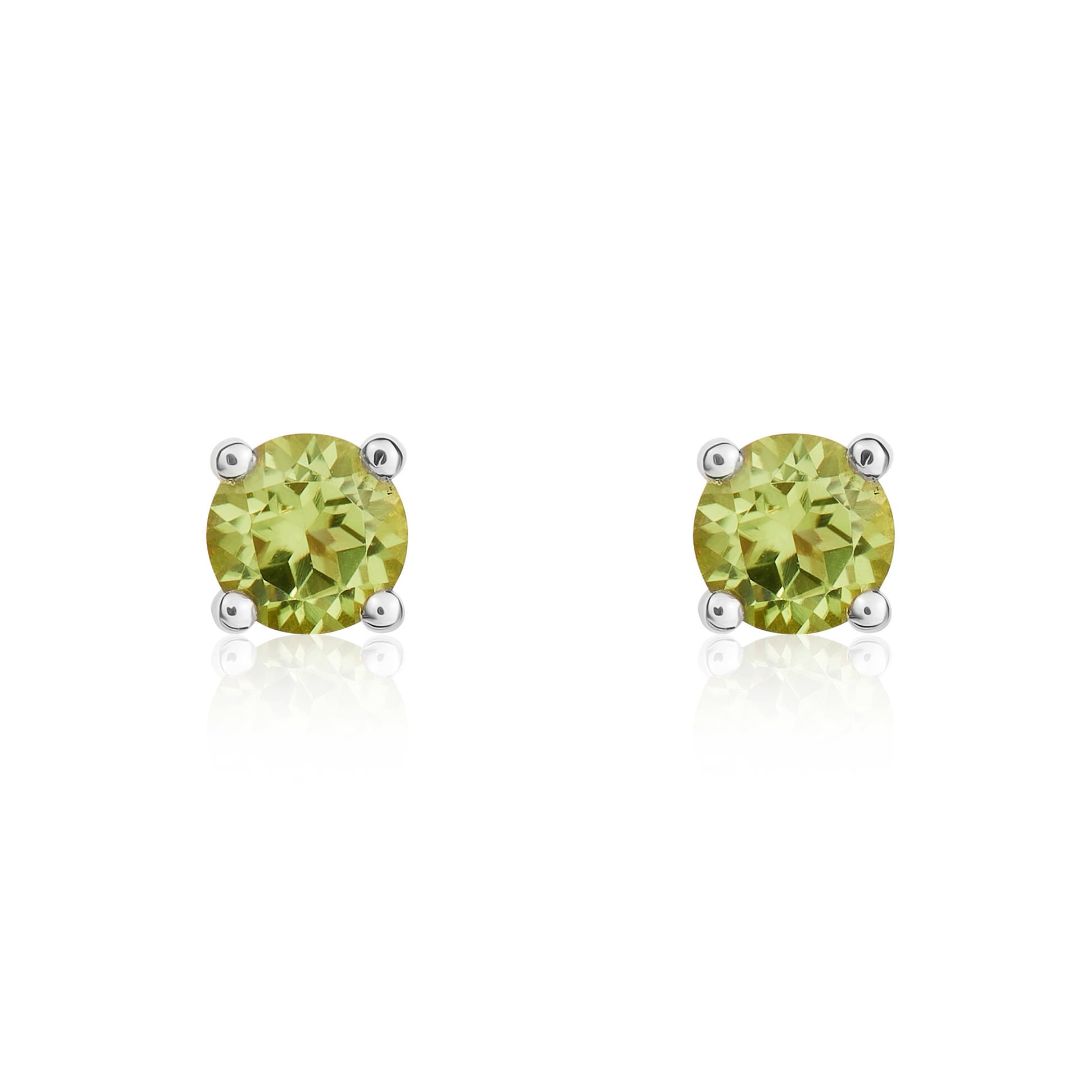 9CT WG 4MM ROUND PERIDOT 4 CLAW EARRINGS