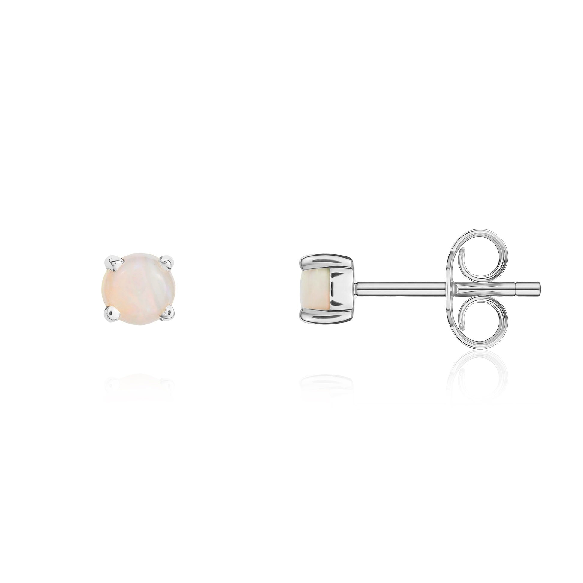 9CT WG 3MM ROUND OPAL 4 CLAW STUD EARRINGS