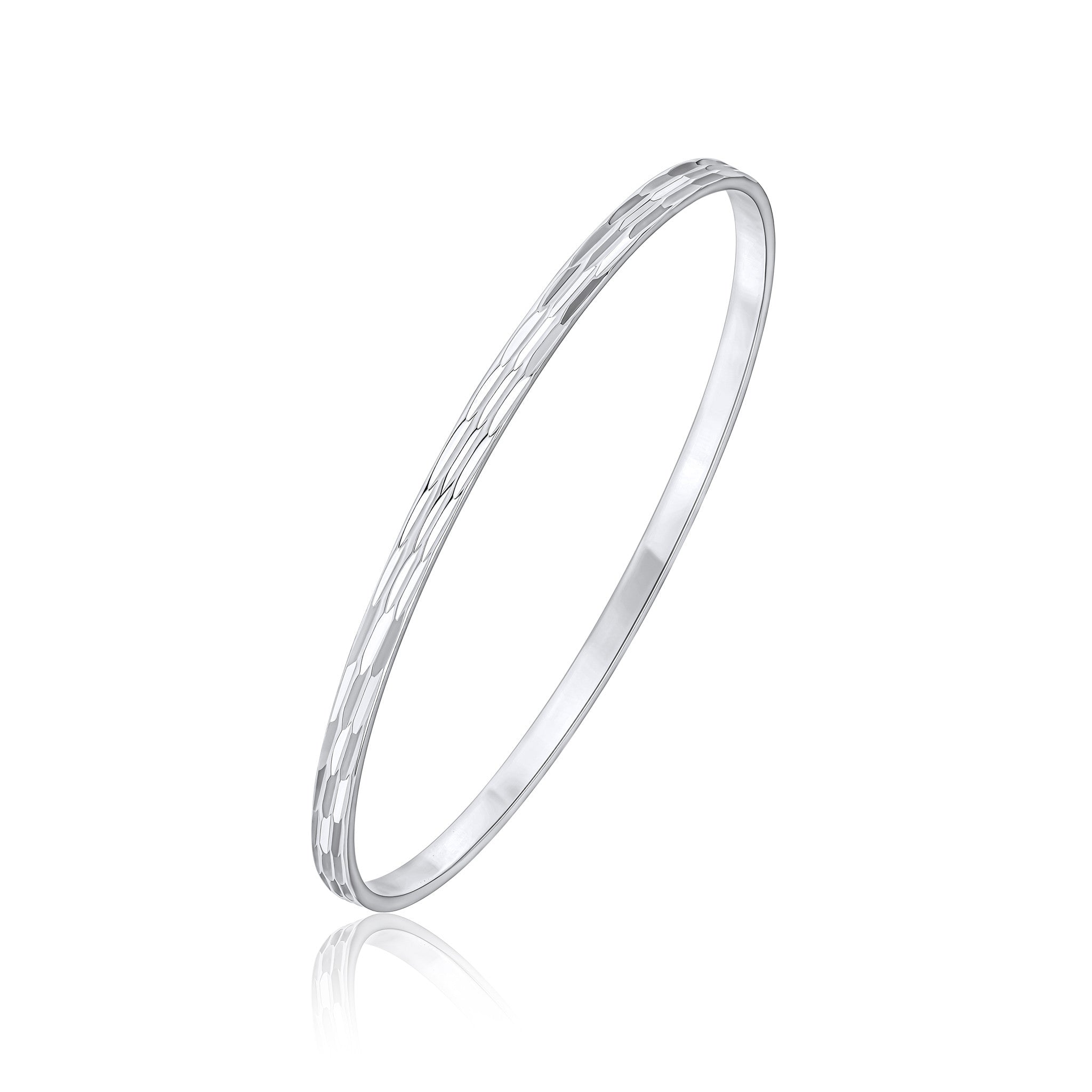 Silver 3.5mm Flat Profile Parallel Marquis Pattern Slave Stacker Bangle 65mm