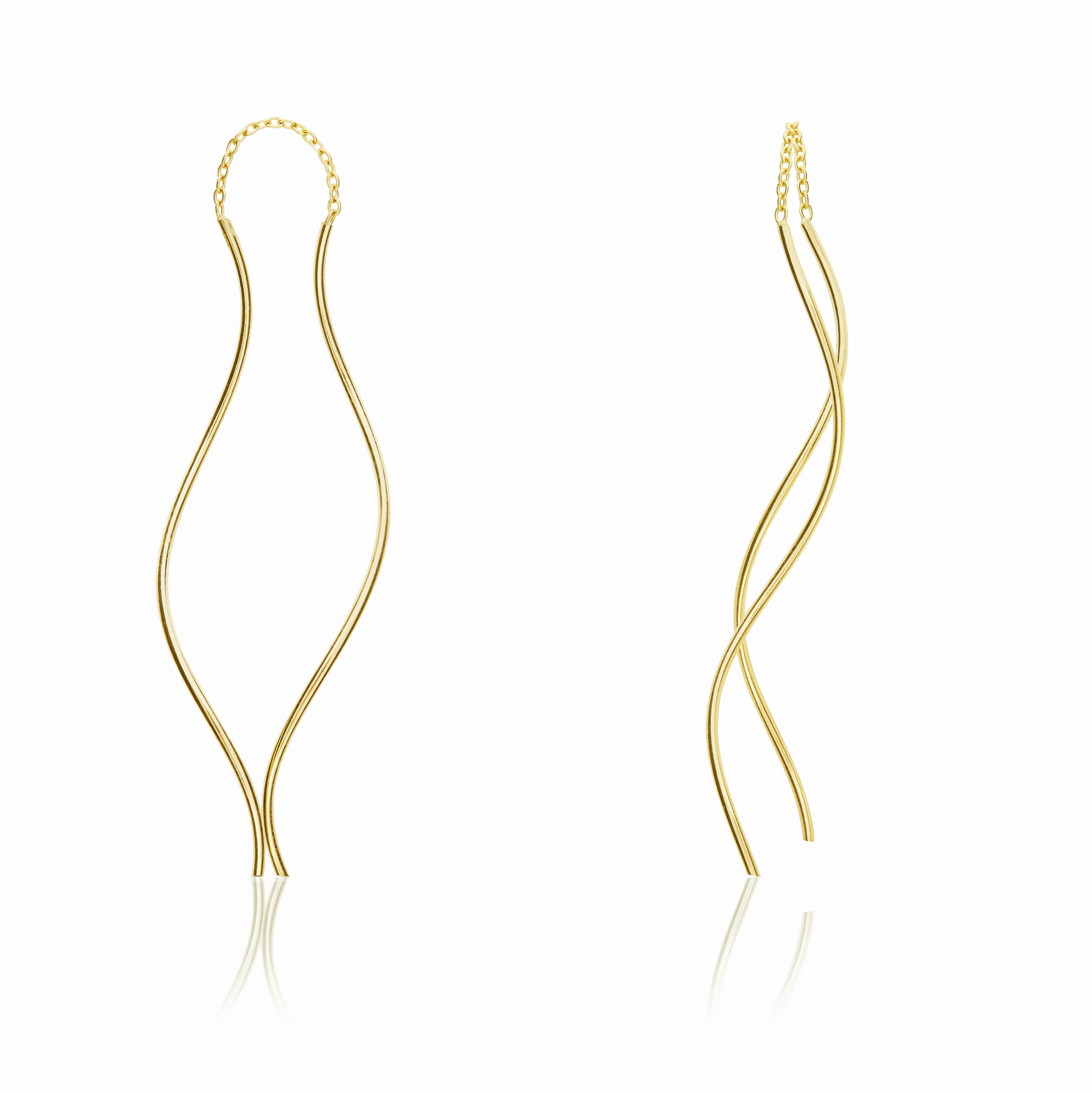 9CT YELLOW GOLD DOUBLE SQUIGGLE PULL-THROUGH DROP EARRINGS