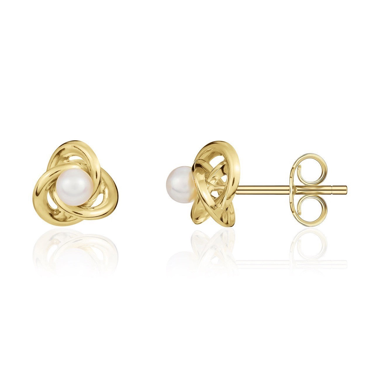 9CT YG KNOT STUD EARRINGS WITH 4MM FRESHWATER CULTURED PEARL CENTRE