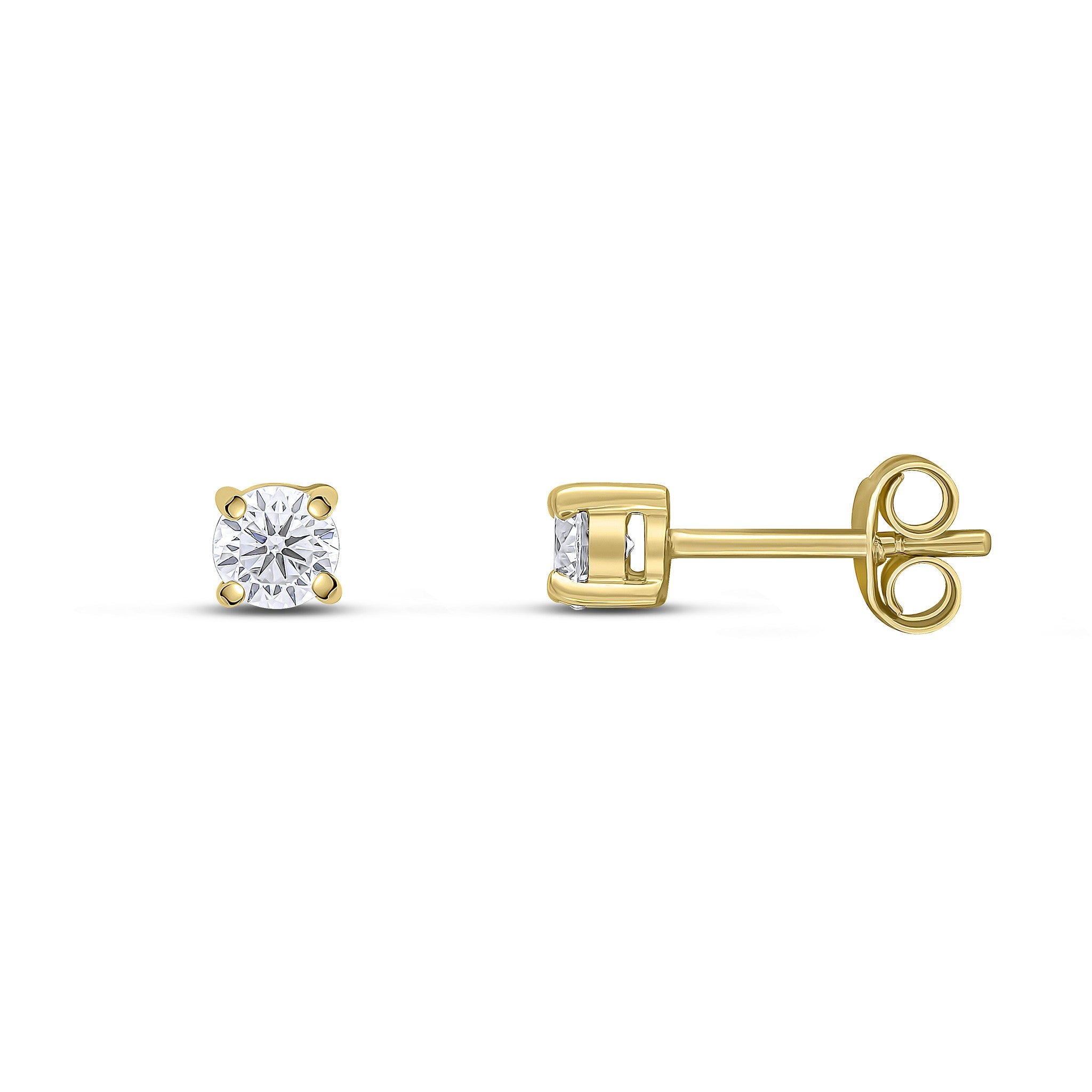 9CT YG 4MM ROUND CZ 4 CLAW EARRINGS