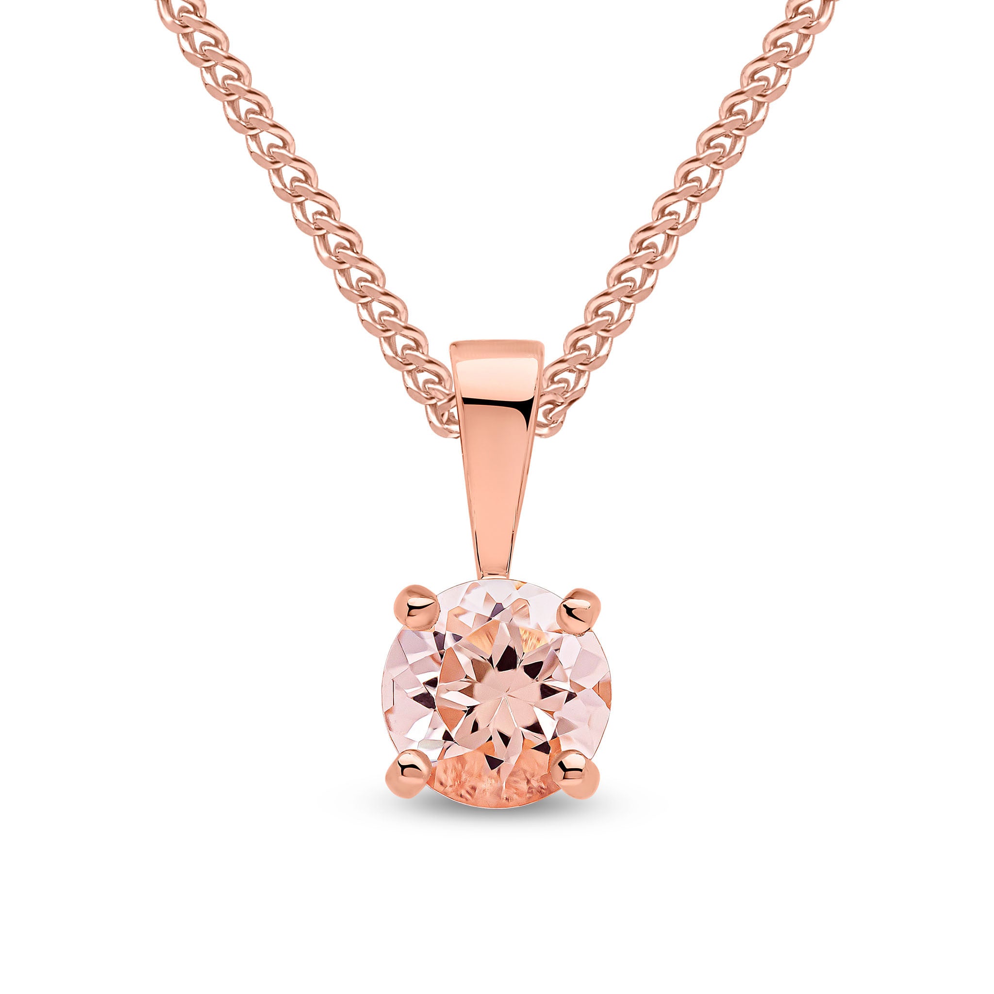 9CT RG 5MM ROUND MORGANITE 4 CLAW SINGLE STONE PENDANT