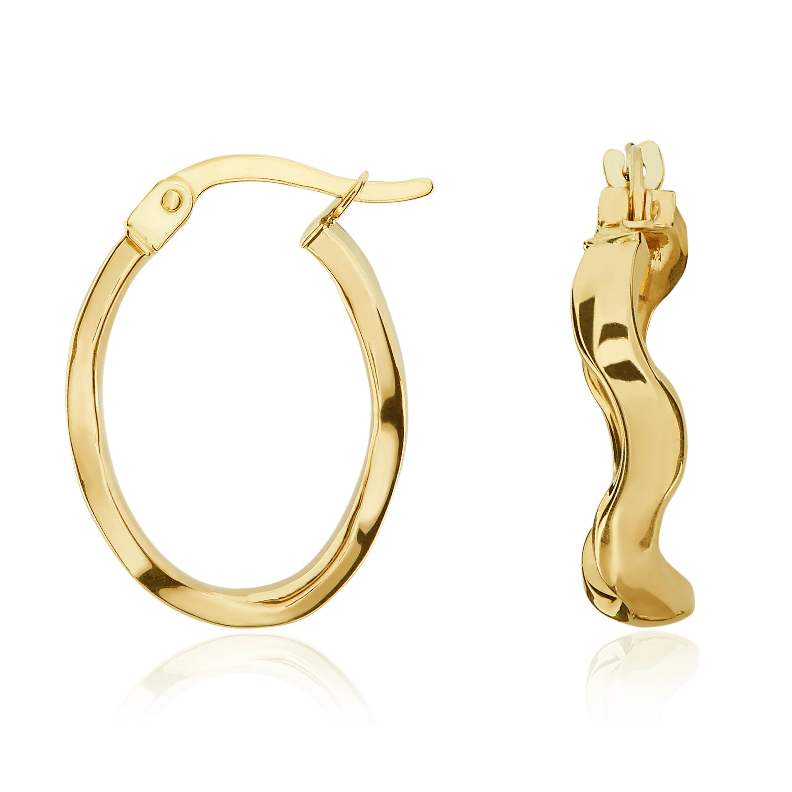 9CT YELLOW GOLD POLISHED WAVY OVAL HOOP EARRINGS
