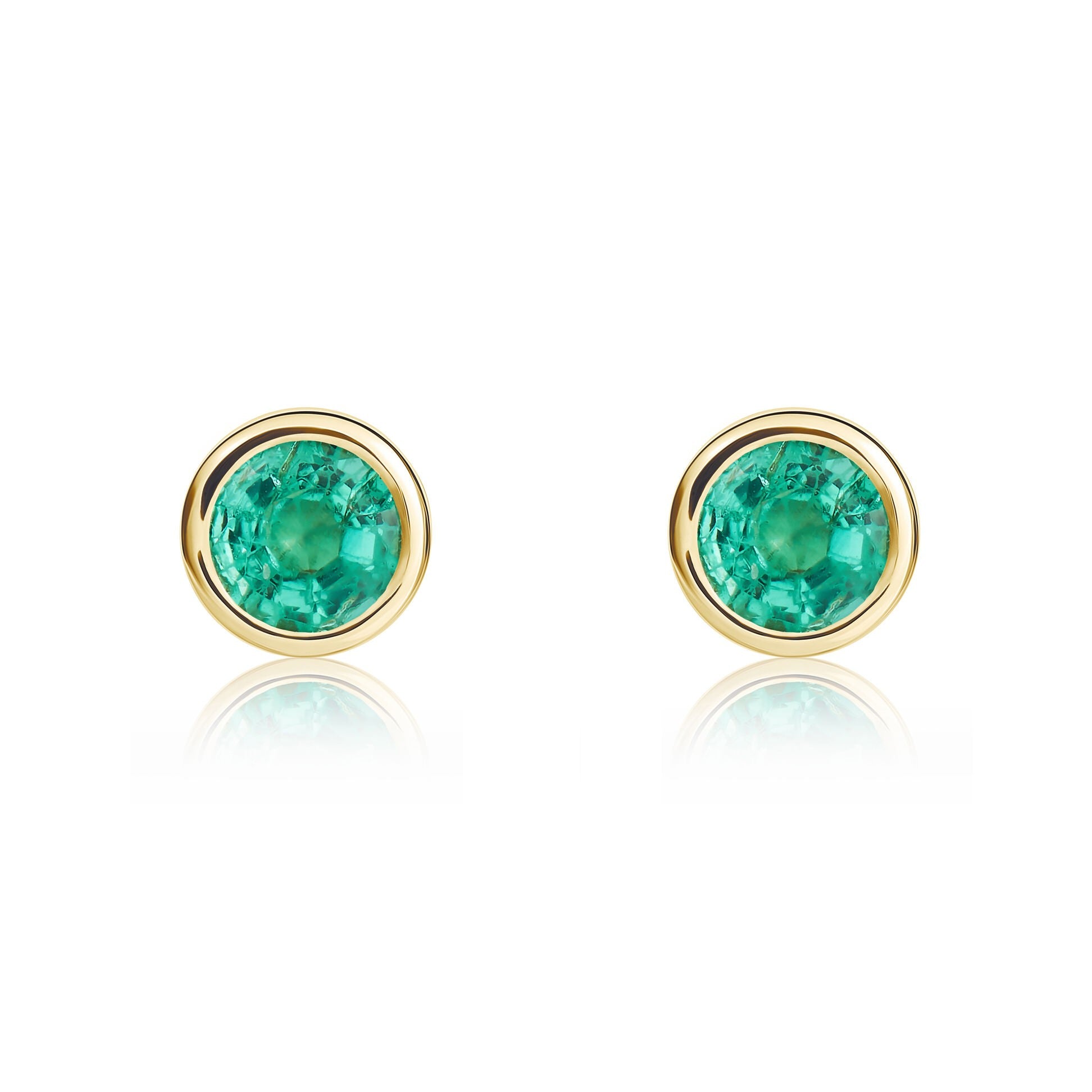 9CT YG 4MM ROUND EMERALD RUBOVER STUD EARRINGS