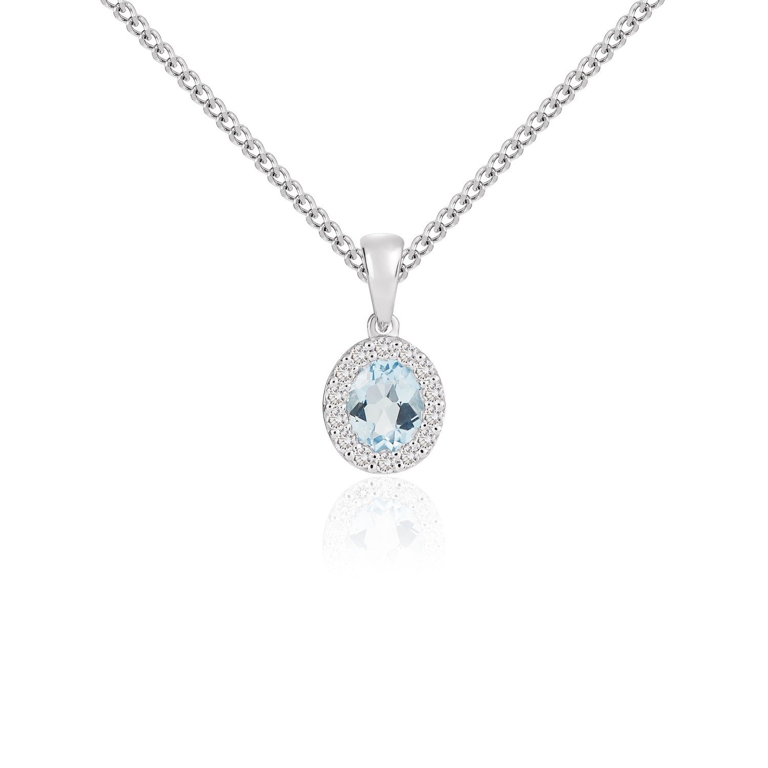 18CT WG 5X4 OVAL AQUAMARINE & DIAMOND MICROSET CLUSTER PENDANT