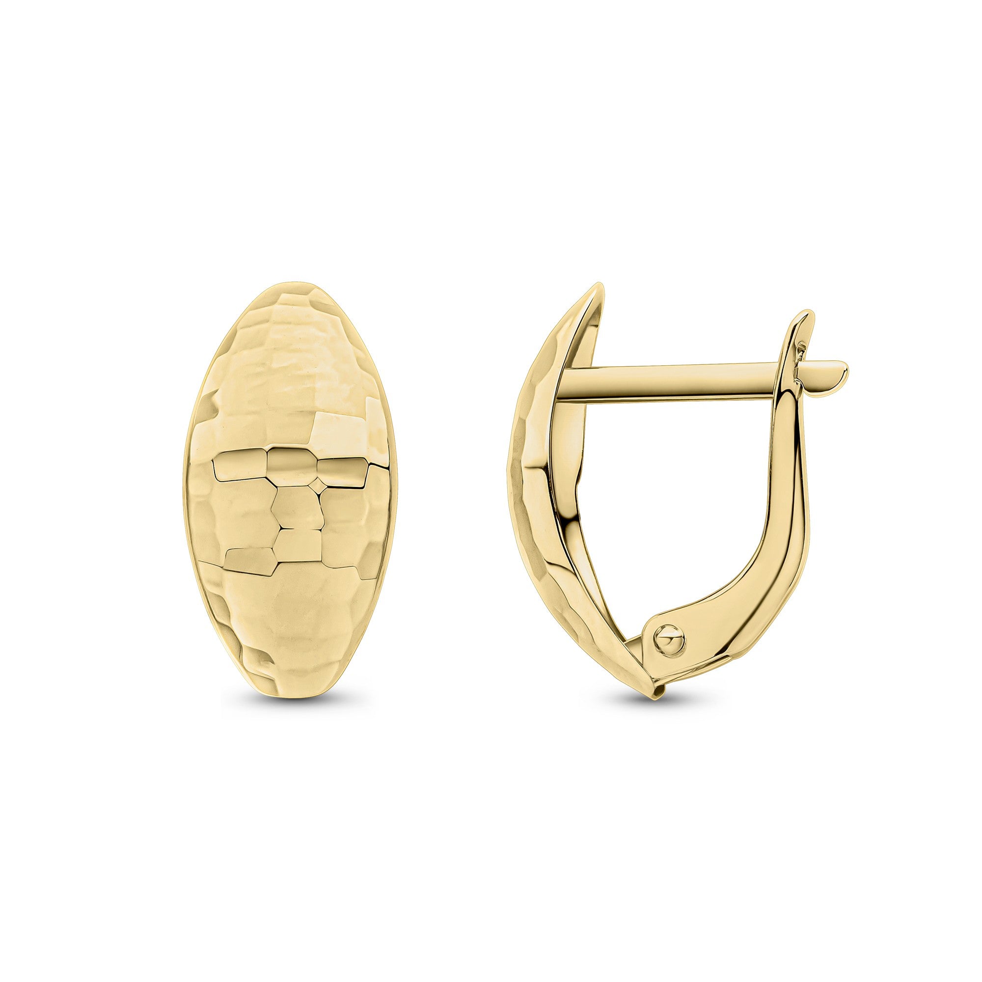 9CT YG FACETTED CURVED MARQUISE-SHAPE PEG AND CLIP EARRINGS