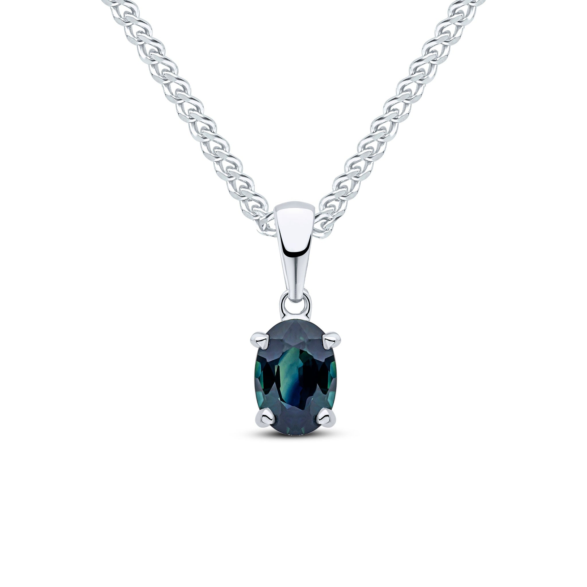 9CT WG 6X4 OVAL SAPPHIRE CLAW SET PENDANT