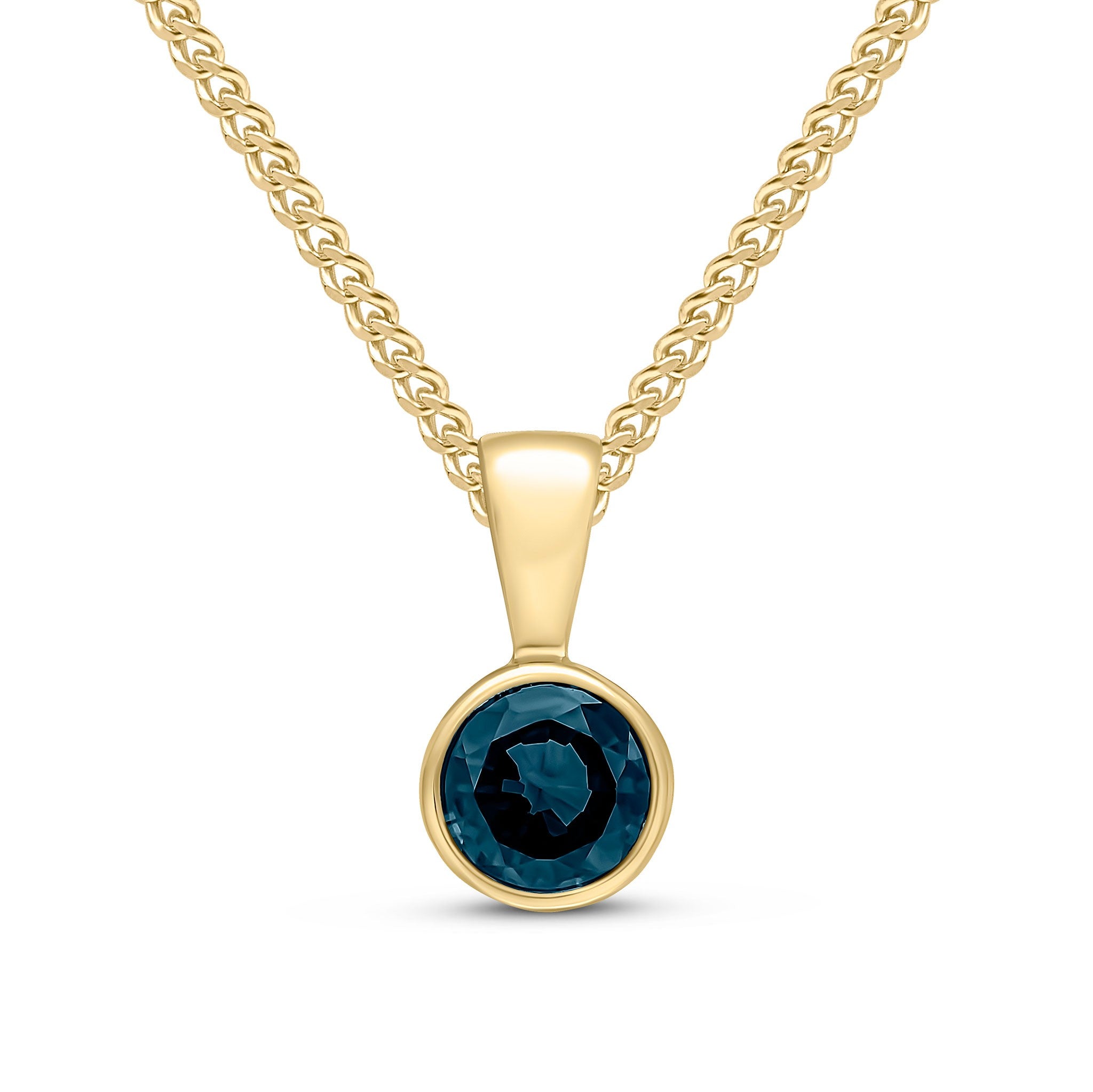 9CT YG 5MM ROUND SAPPHIRE RUBOVER PENDANT