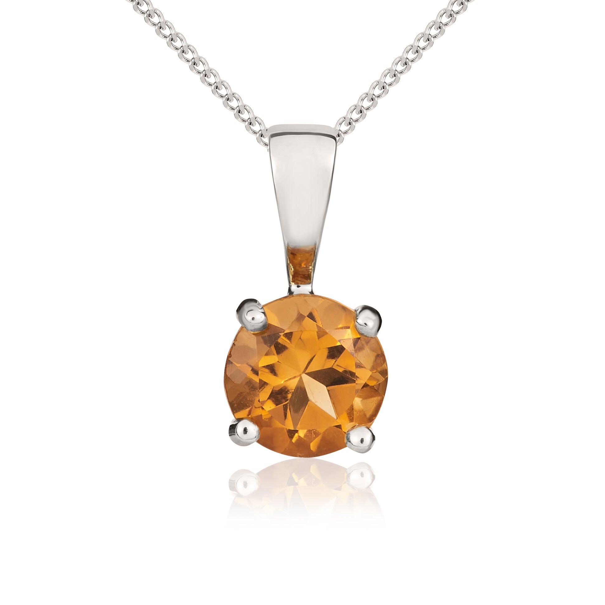 9CT WG 5MM ROUND CITRINE 4 CLAW PENDANT