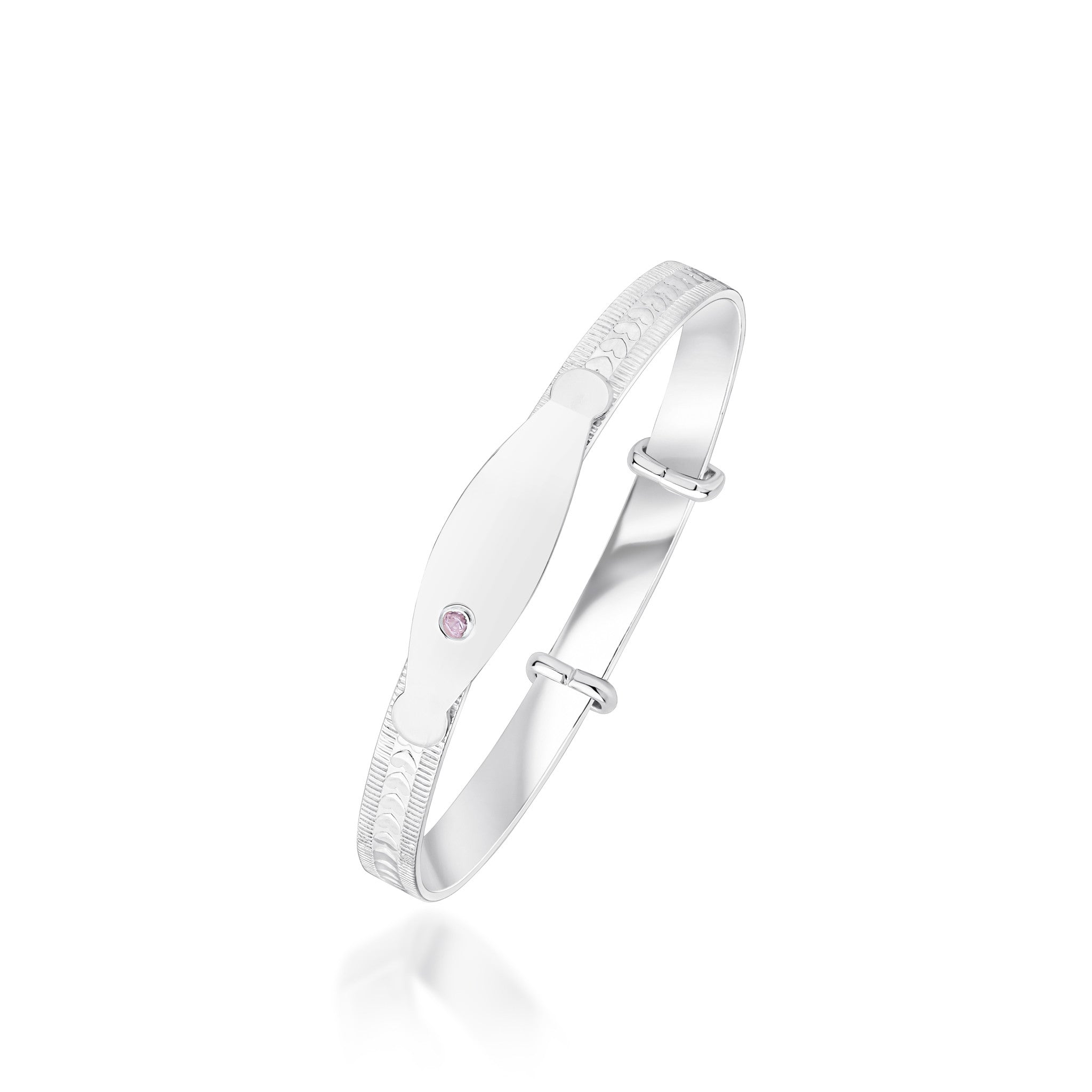 Silver Heart Pink CZ Bangle