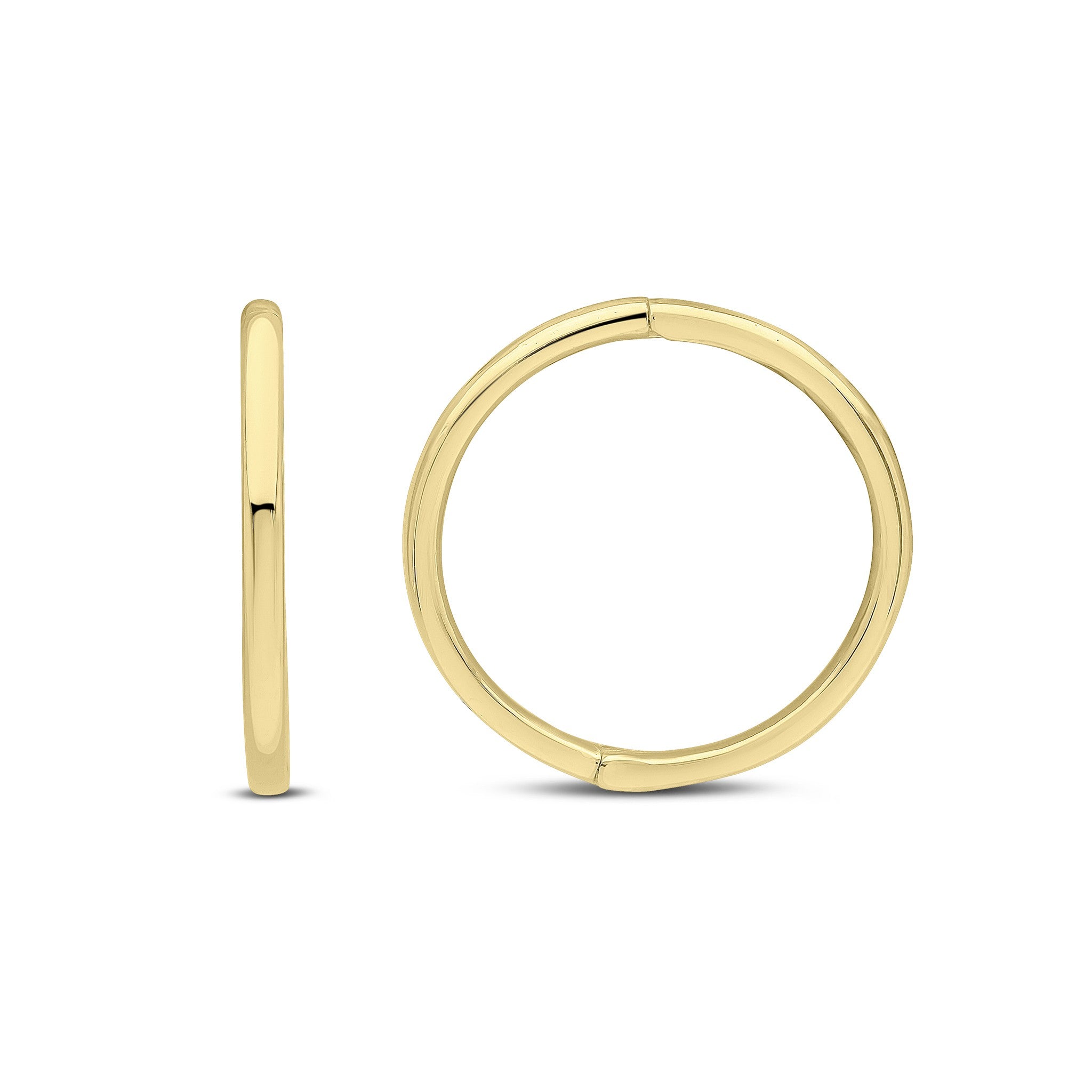 9CT YG HINGED SLEEPER HOOP EARRINGS. 15MM OUTER DIAMETER